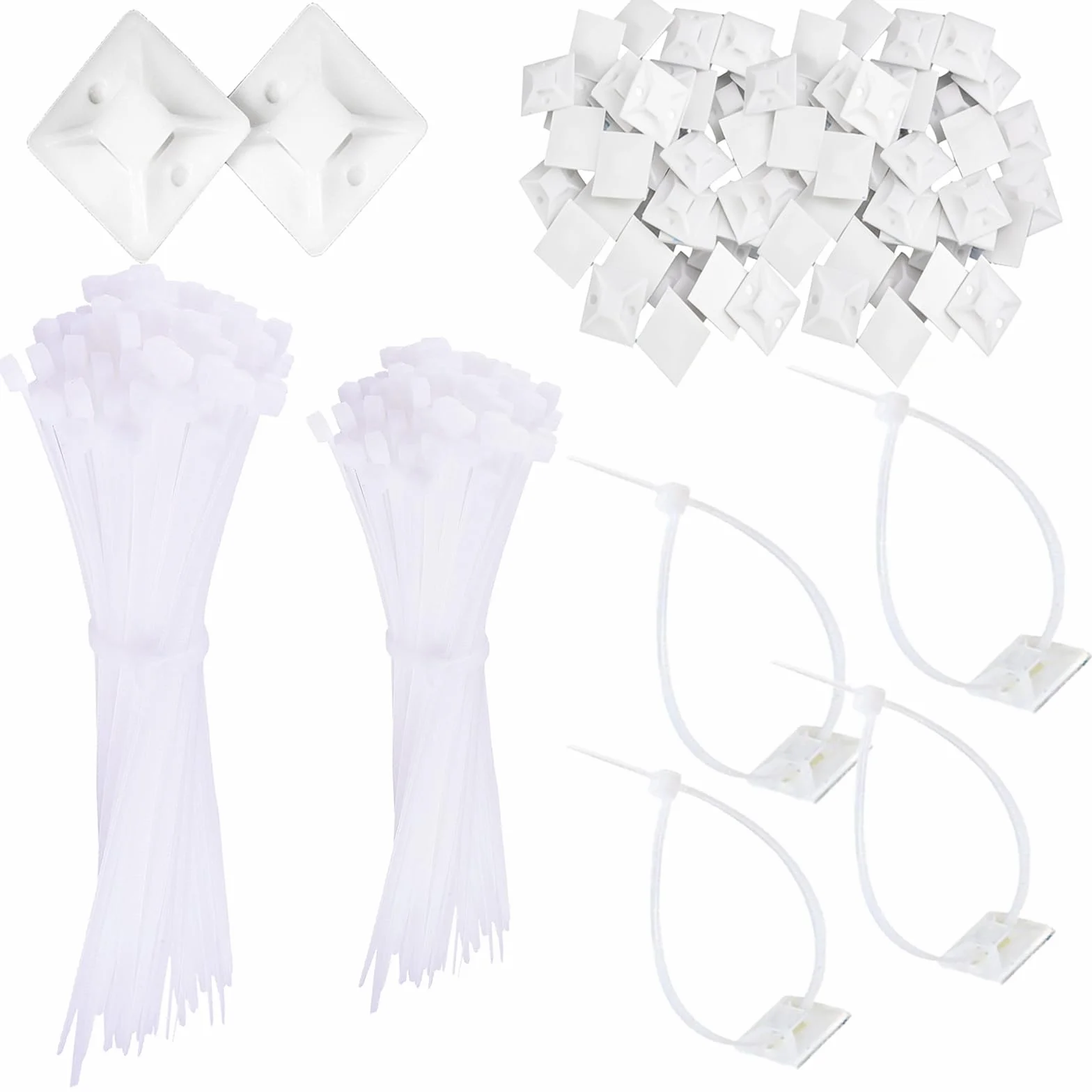 Attaches de câble adhésives blanches 120 mm/150 mm Lot de 200
