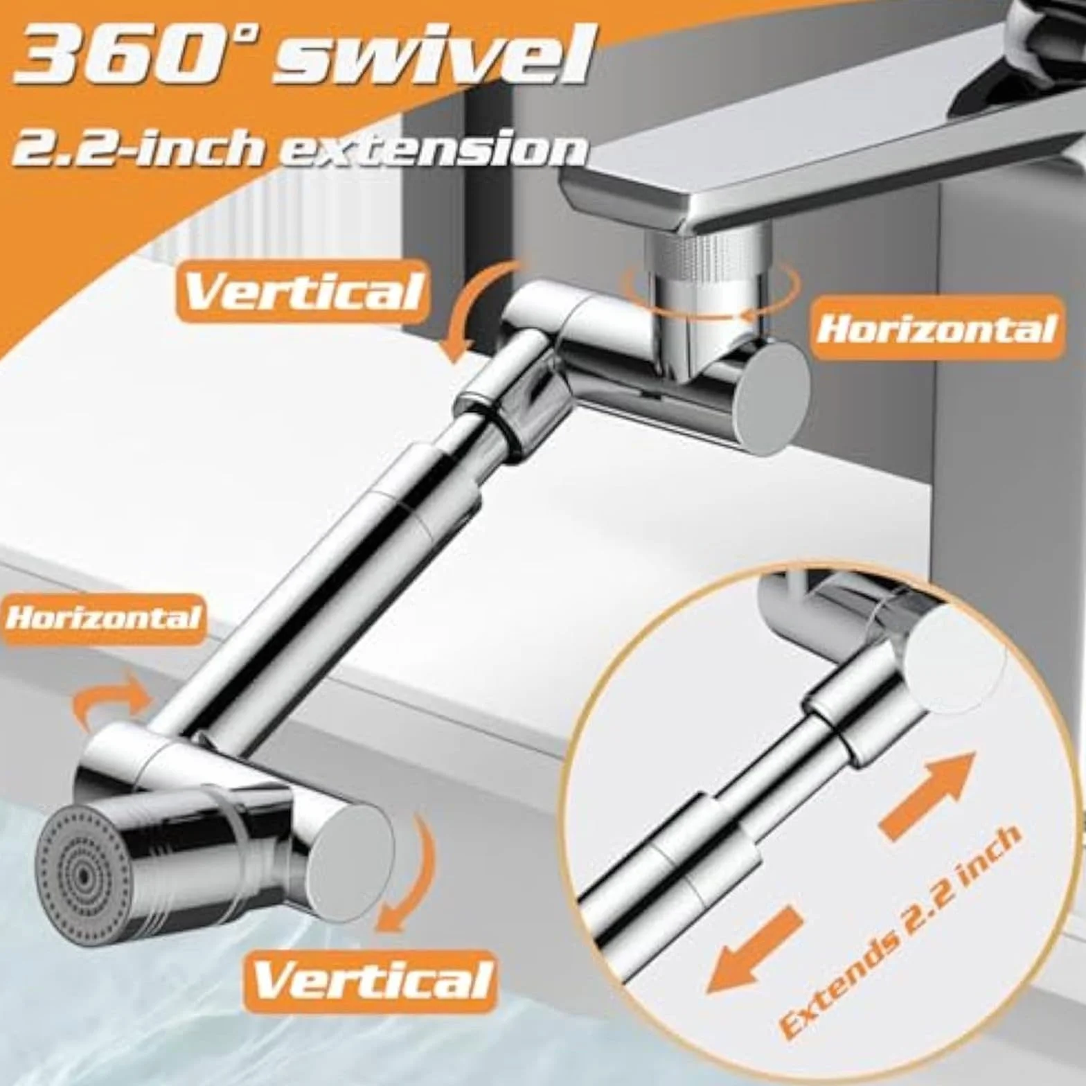 Extension de robinet rotative universel à bras robotique, double mode, noir pour cuisine et salle de bain