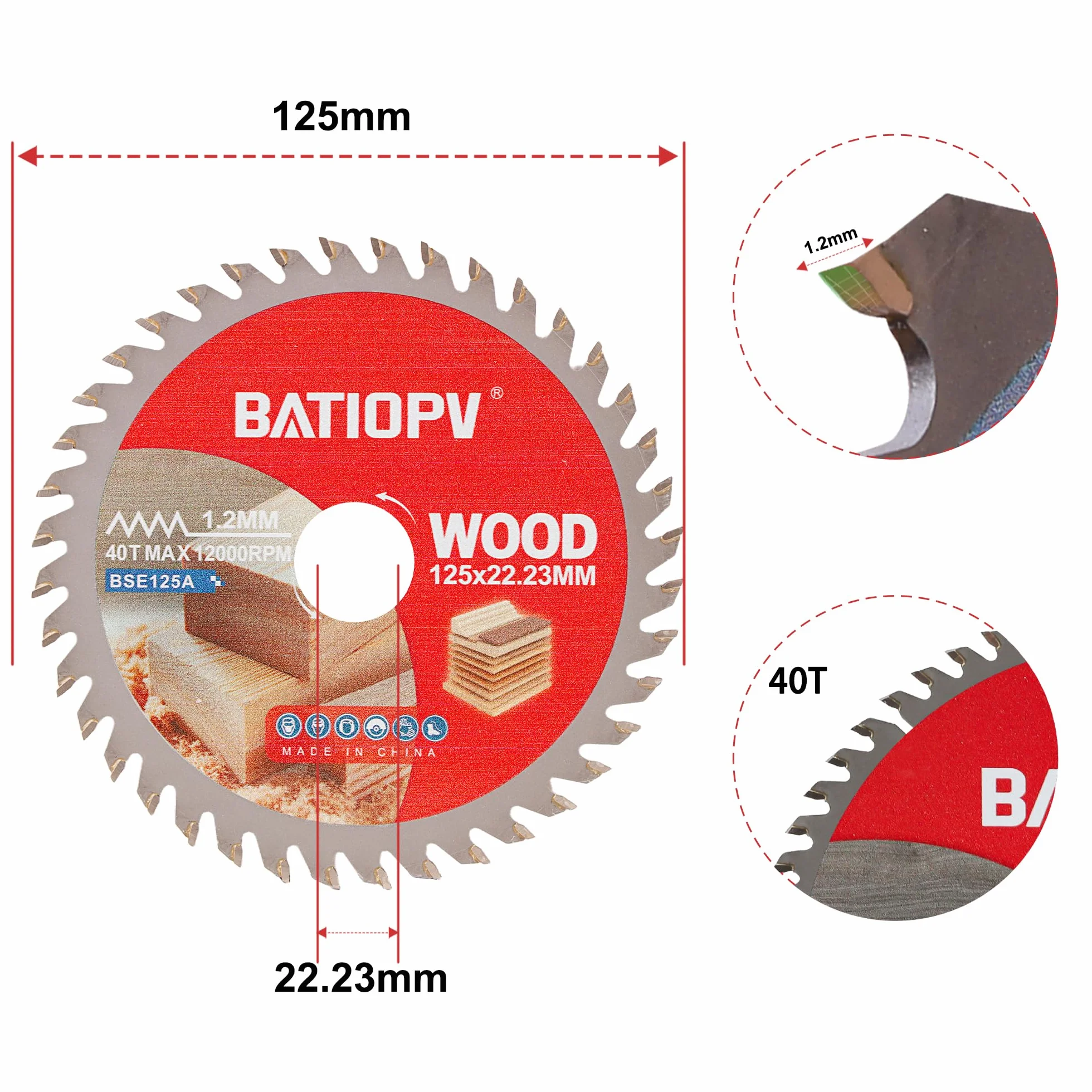 Lot de 2 Disque à Tronçonner Meuleuse 125 x 22,23 mm Lame de Scie Circulaire 40 Dents Carbure de Tungstène Bois