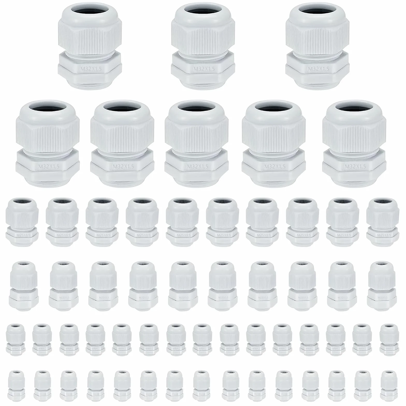 Presse-étoupes M12 M16 M20 M25 M32 IP68 étanches réglables pour câbles nylon plastique lot de 58