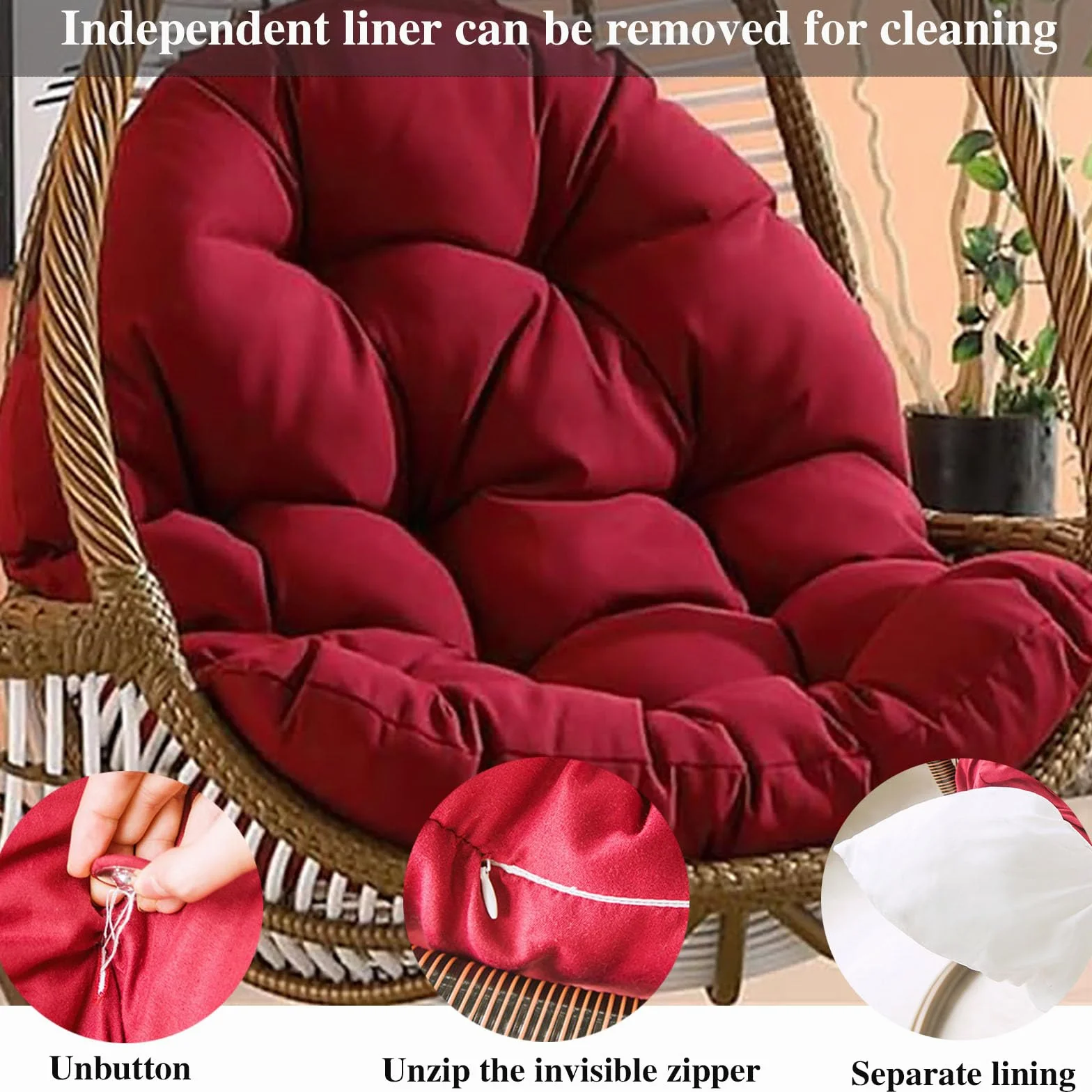 Coussin de Siège pour Fauteuil Suspendu Extérieur, Housse de Rechange Lavable pour Balancelle Rotin Synthétique, Beige