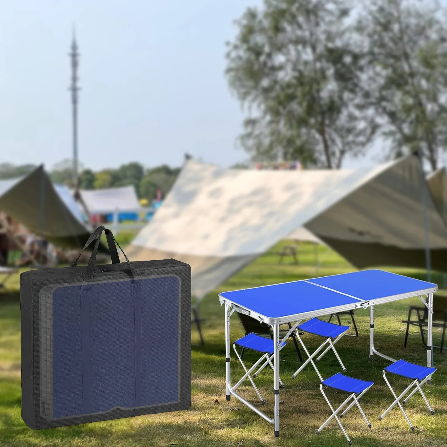 Sac de rangement pour table de camping pliable en tissu Oxford 500D imperméable 66 x 13 x 62 cm Noir