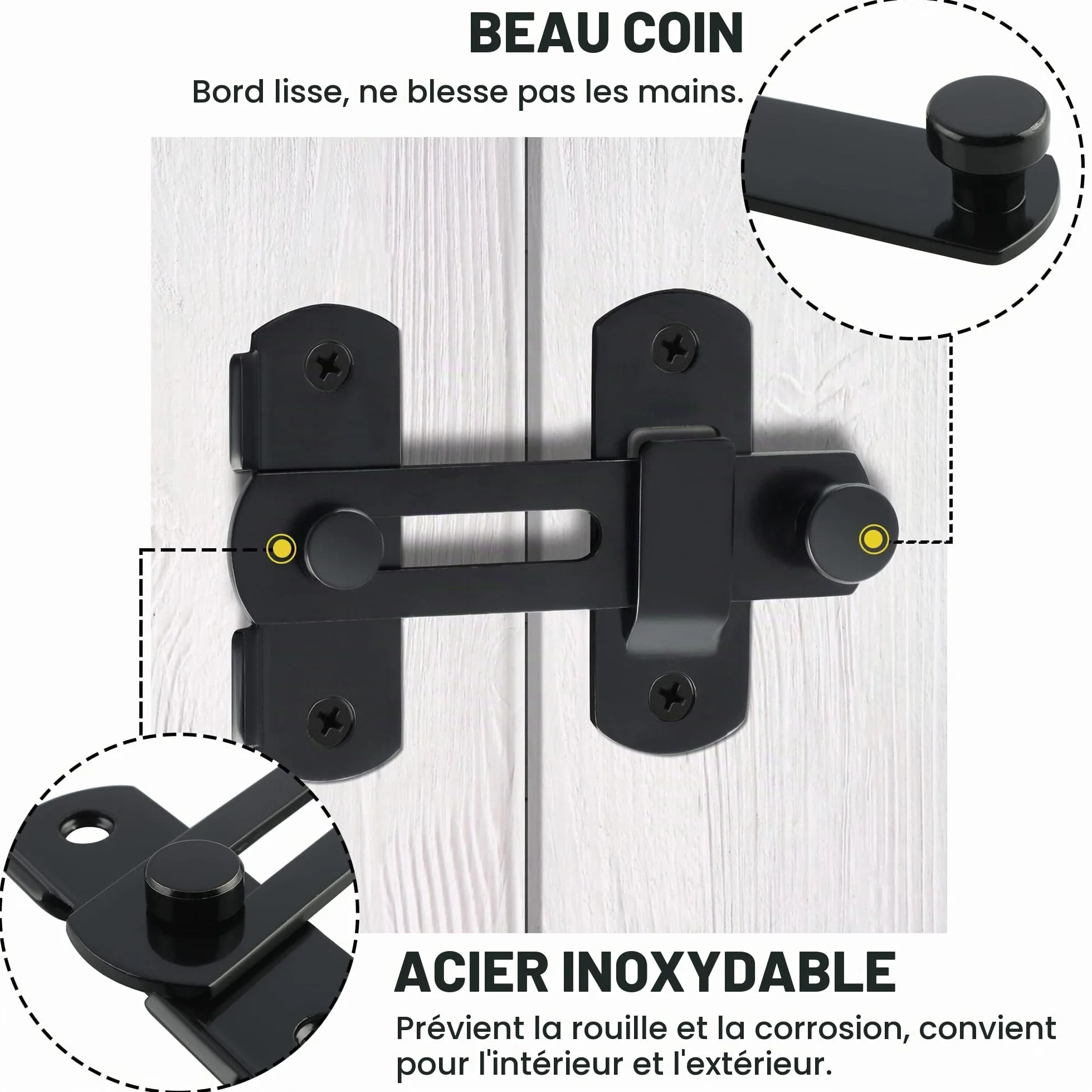SAYAYO Verrou Porte Coulissante Serrure Loquet Portail à Bascule Boulon Acier Inoxydable Noir Mat EMS9500-B
