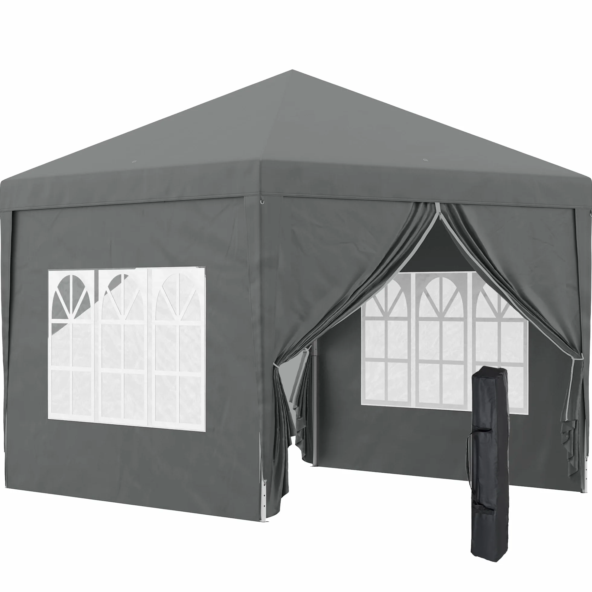 Outsunny Tonnelle de Jardin extérieure Tente de réception Barnum Pop-up Pliant 3 x 3 m 4 parois Amovibles + Sac de Transport Gris