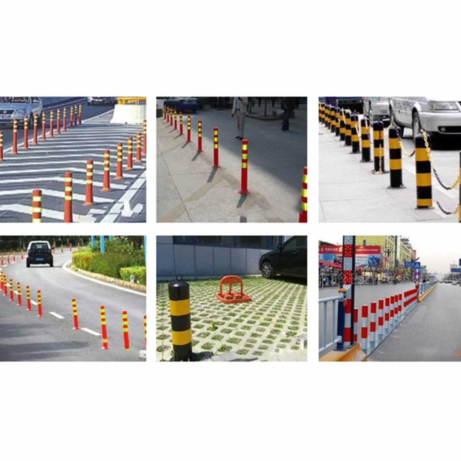 Poteau de Parking Barrière de Signalisation en Plastique Flexible avec Bandes Réfléchissantes