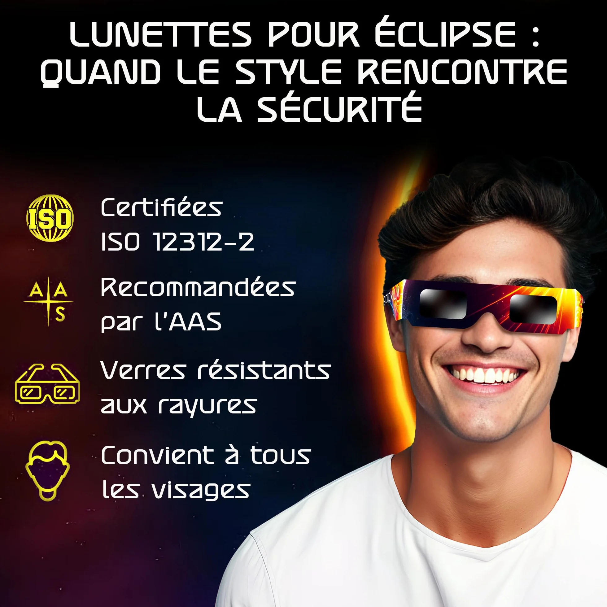 Lunettes Eclipse Solaire ISO 12312-2 Lot de 6 Galaxium