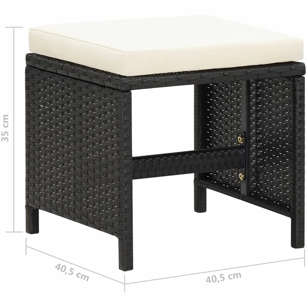 Tabourets de jardin avec coussins lot de 4 noir résine tressée