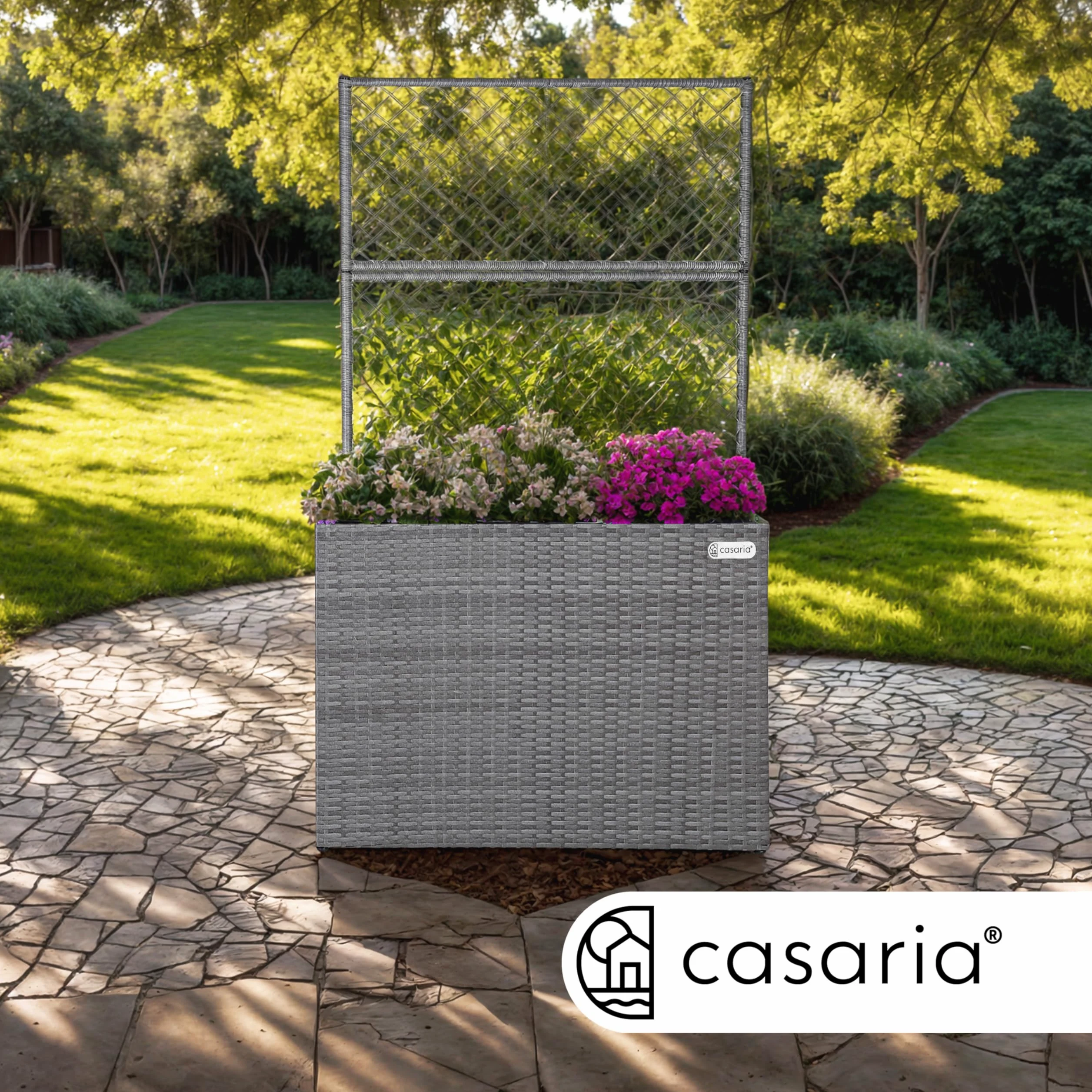 Casaria Jardinière en polyrotin avec Treillis Gris 146 x 83 x 30,5 cm Set de 3 Pots de Fleurs bac à Fleurs pour Jardin Maison Balcon