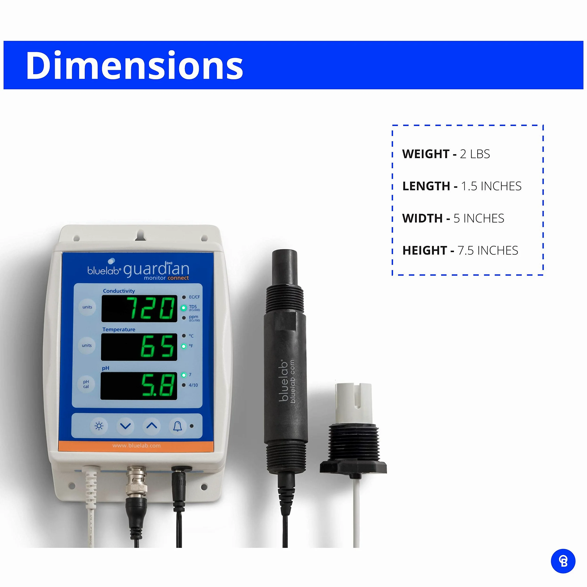 Bluelab MONGUACONIN Guardian Monitor Connect Inline Monitoring - Capteur en Ligne pour EC et pH - pH-mètre, EC-mètre, conductimètre