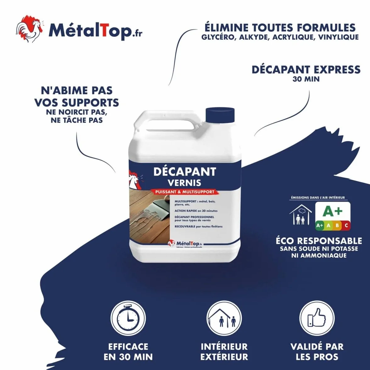 Metaltop Decapant Vernis 1 L Enlève vernis sur bois métal carrelage ciment plastique