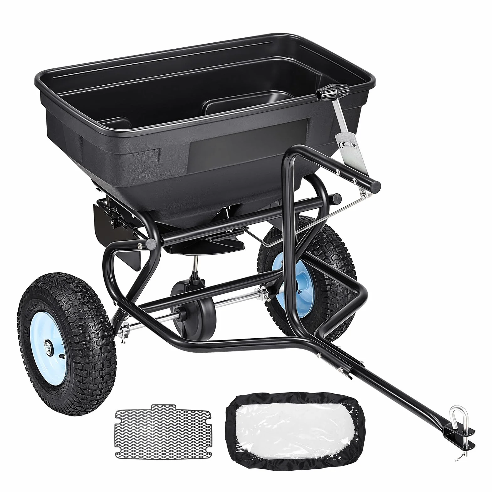 VEVOR Épandeur Engrais Tracté Capacité 59 kg Épandeur à Semence à Remorquer Largeur Épandage 0-3 m Semoir à Pousser pour Graines, Sel Déneigement, Semer Jardinage, Pelouse, Gazon, avec Roues 33 cm