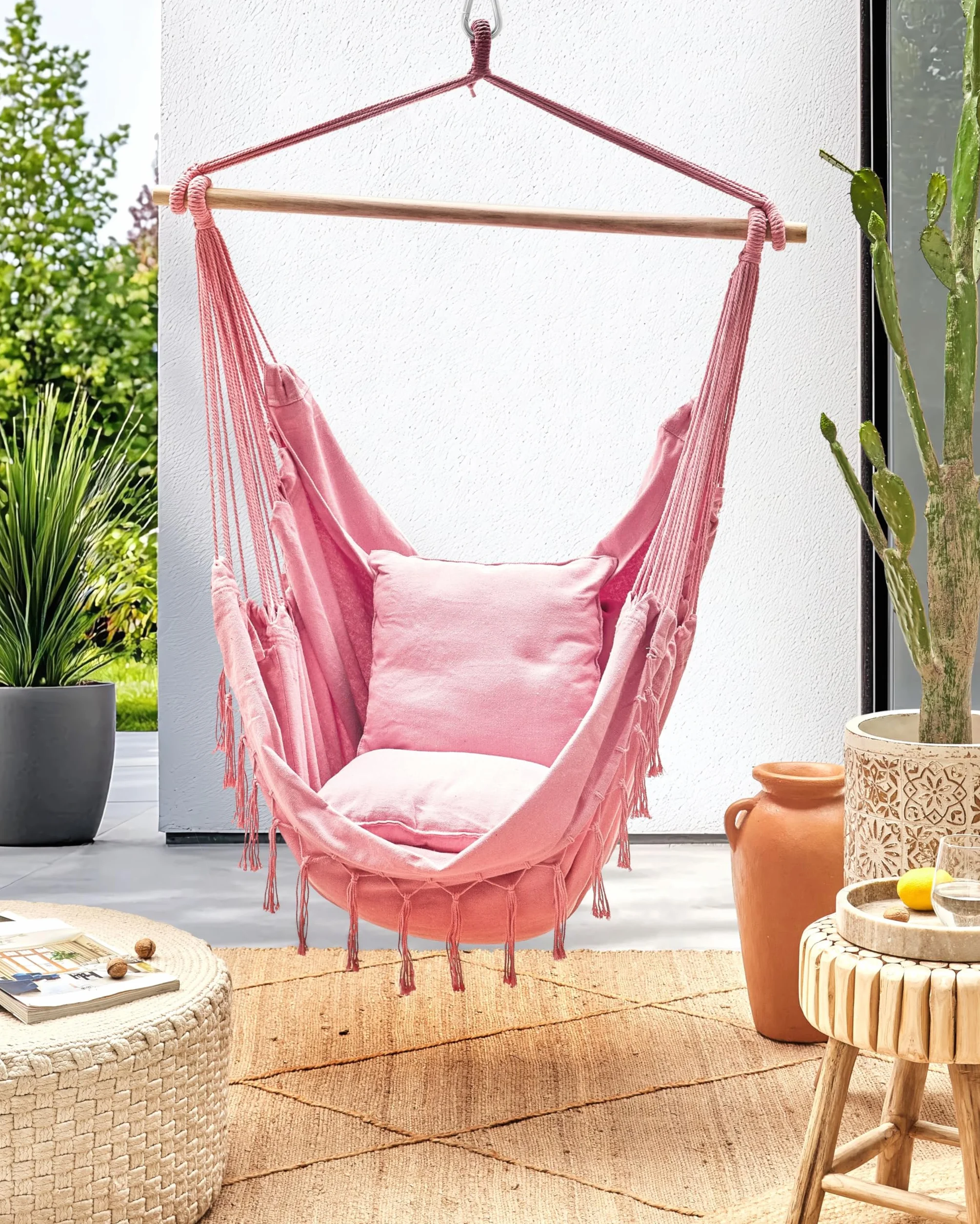 Bonea Chaise Balançoire Hamac Suspendue Rose Coton