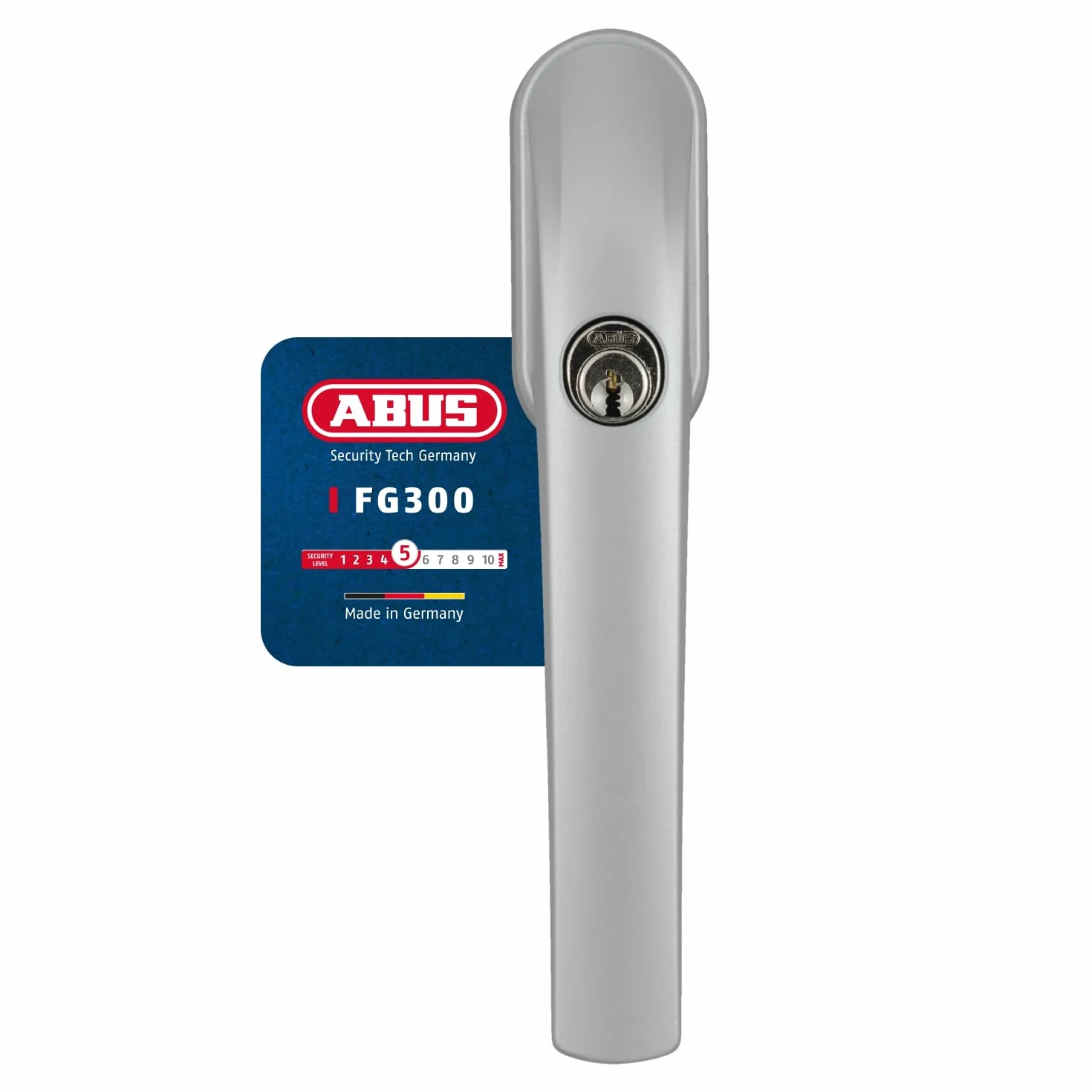 ABUS FG300 Poignée de Fenêtre Verrouillable avec Cylindre Poussoir, Sécurité Niveau 5, Argent