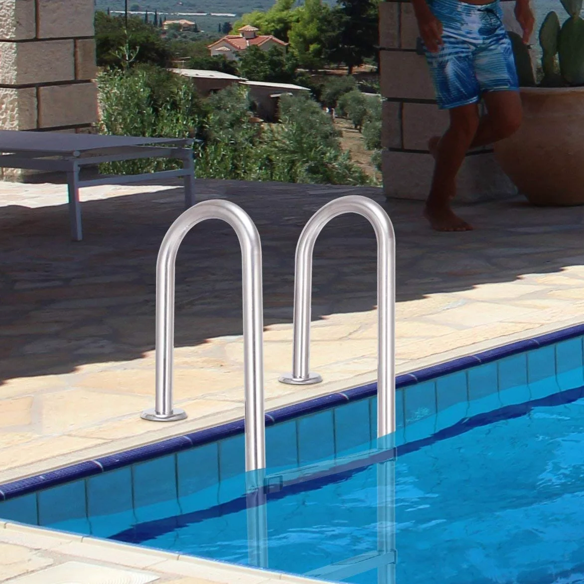 COSTWAY Échelle de Sécurité pour Piscine Echelle de Piscine à 3 Marches en Acier Inoxydable Anti-derapantes