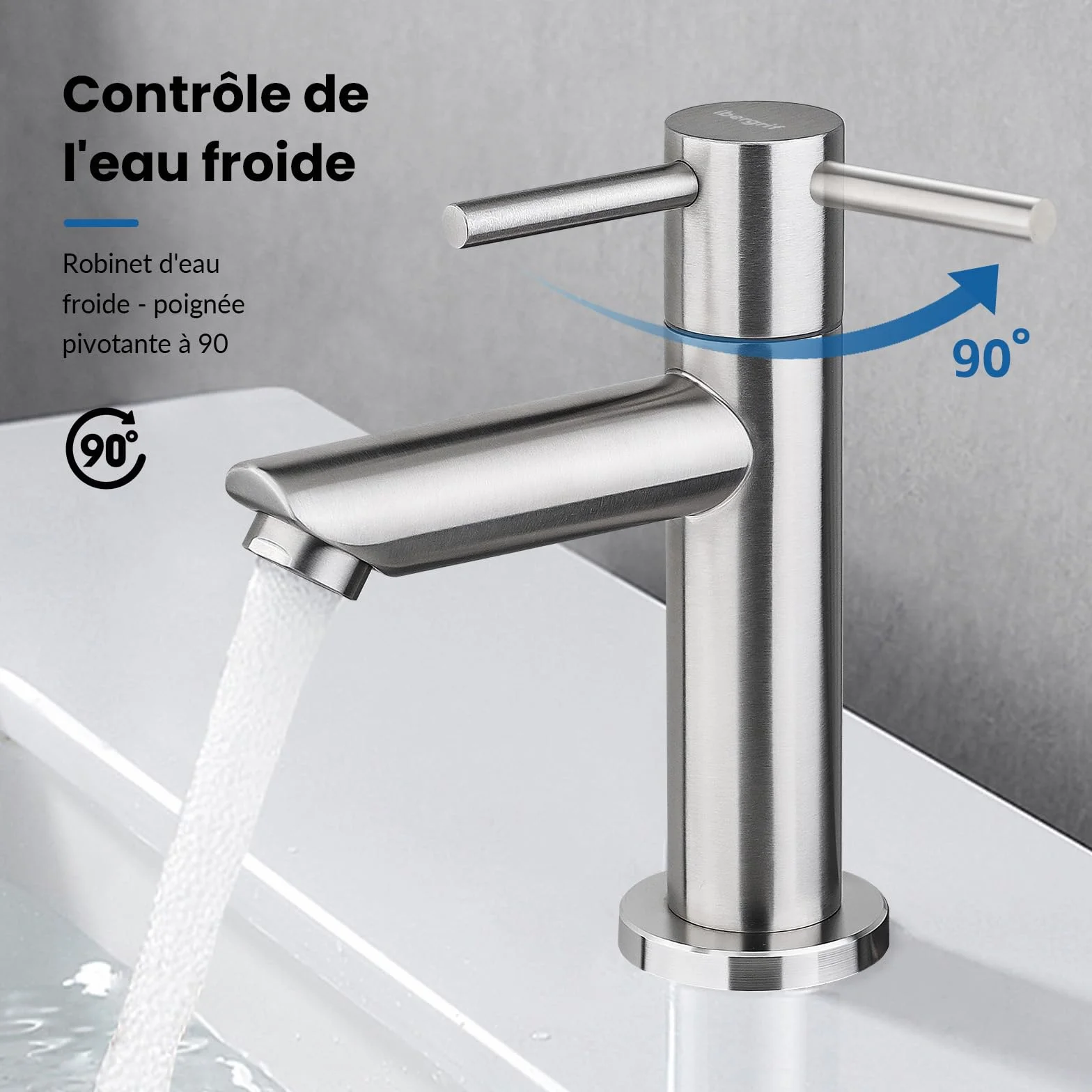 Ibergrif M18103 Mitigeur de lavabo eau froide monocommande acier inoxydable finition brossée