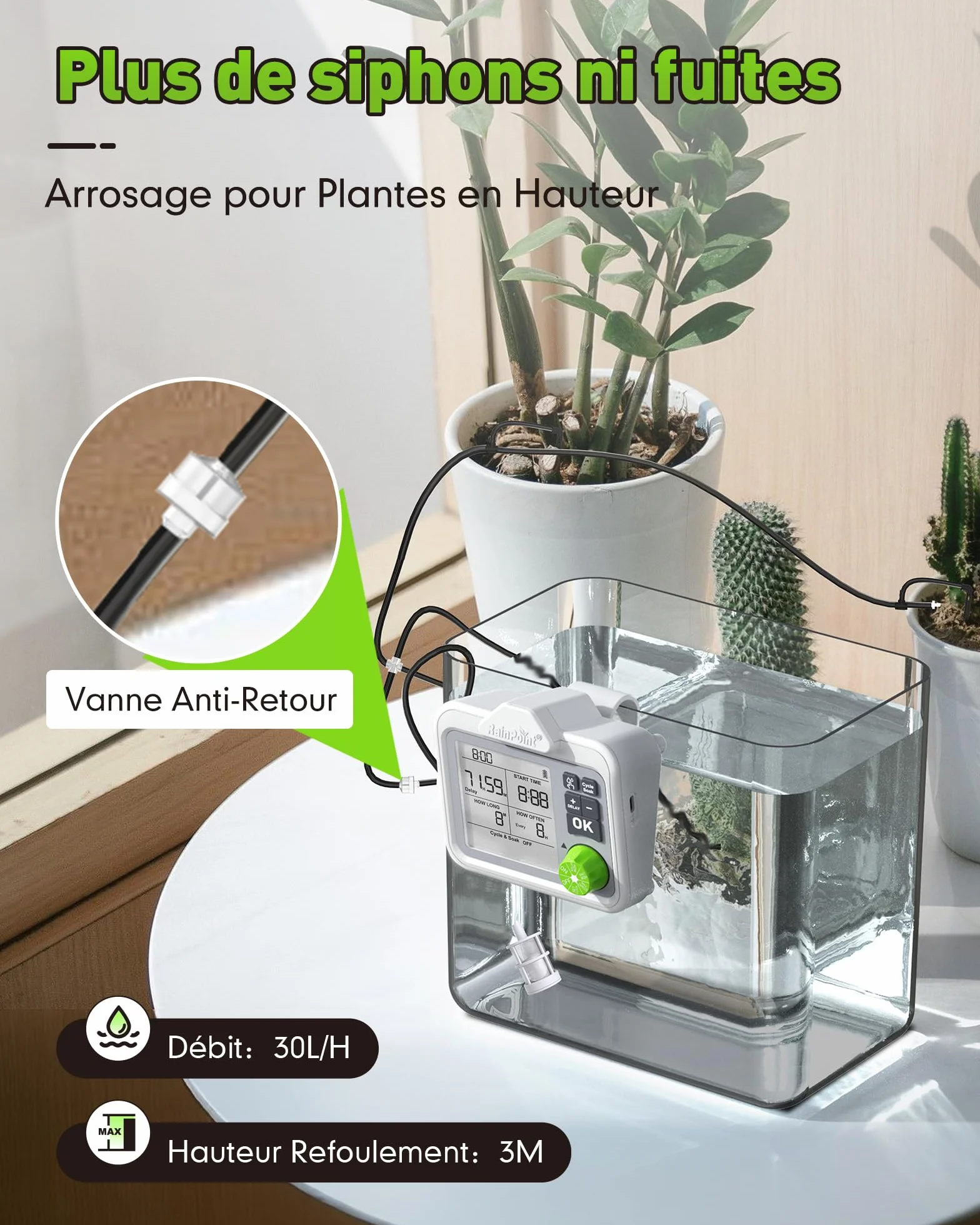 RAINPOINT Système d'irrigation automatique goutte à goutte rechargeable pour 20 plantes d'intérieur