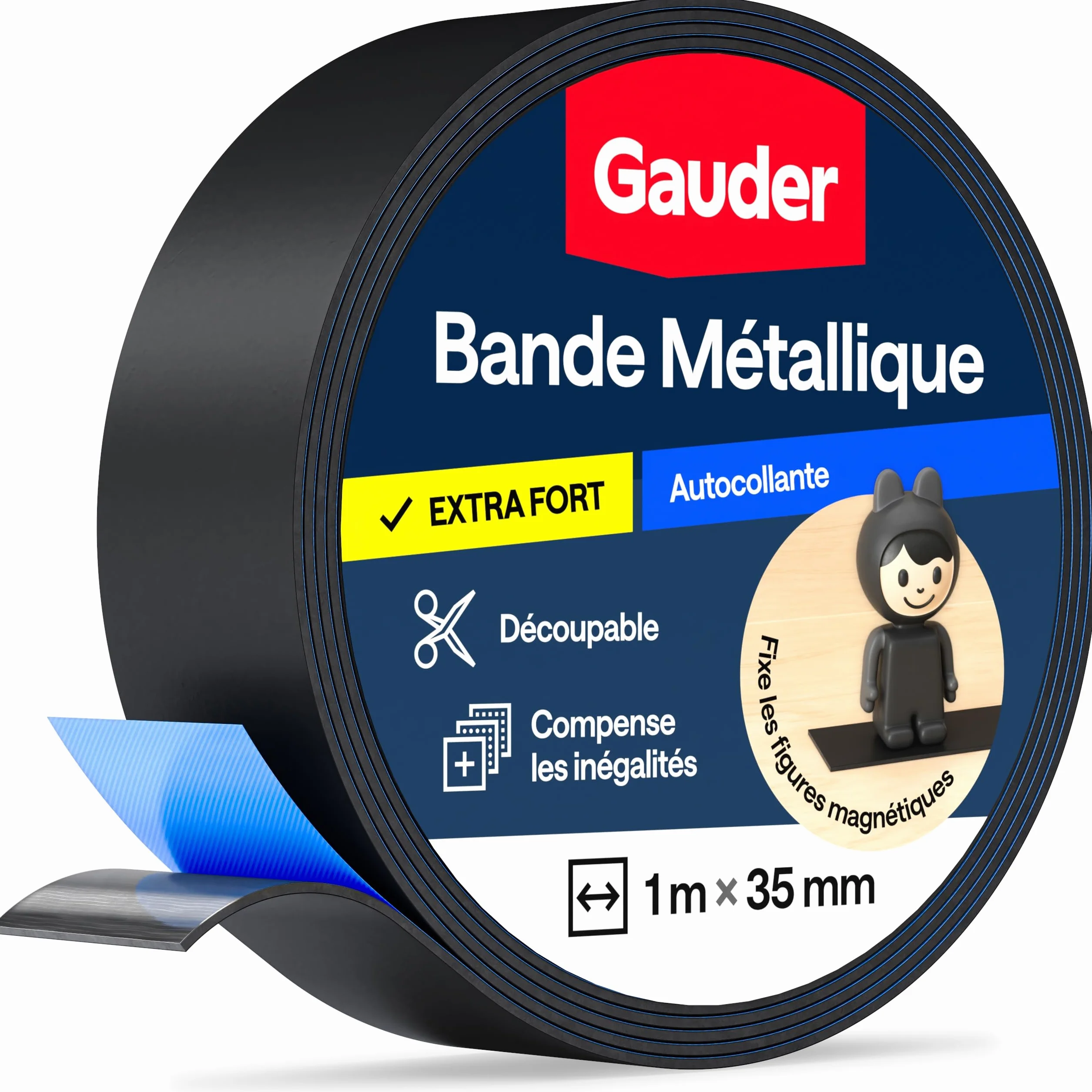 GAUDER Ruban magnétique autocollant 1 m x 35 mm noir pour aimants figurines Tonie® bricolage