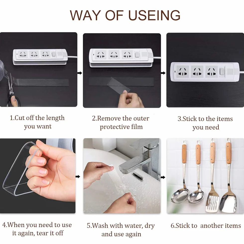 Sunwuun Heavy Duty Double-Sided Adhesive Tape Removable Reusable Washable for Picture Hanging