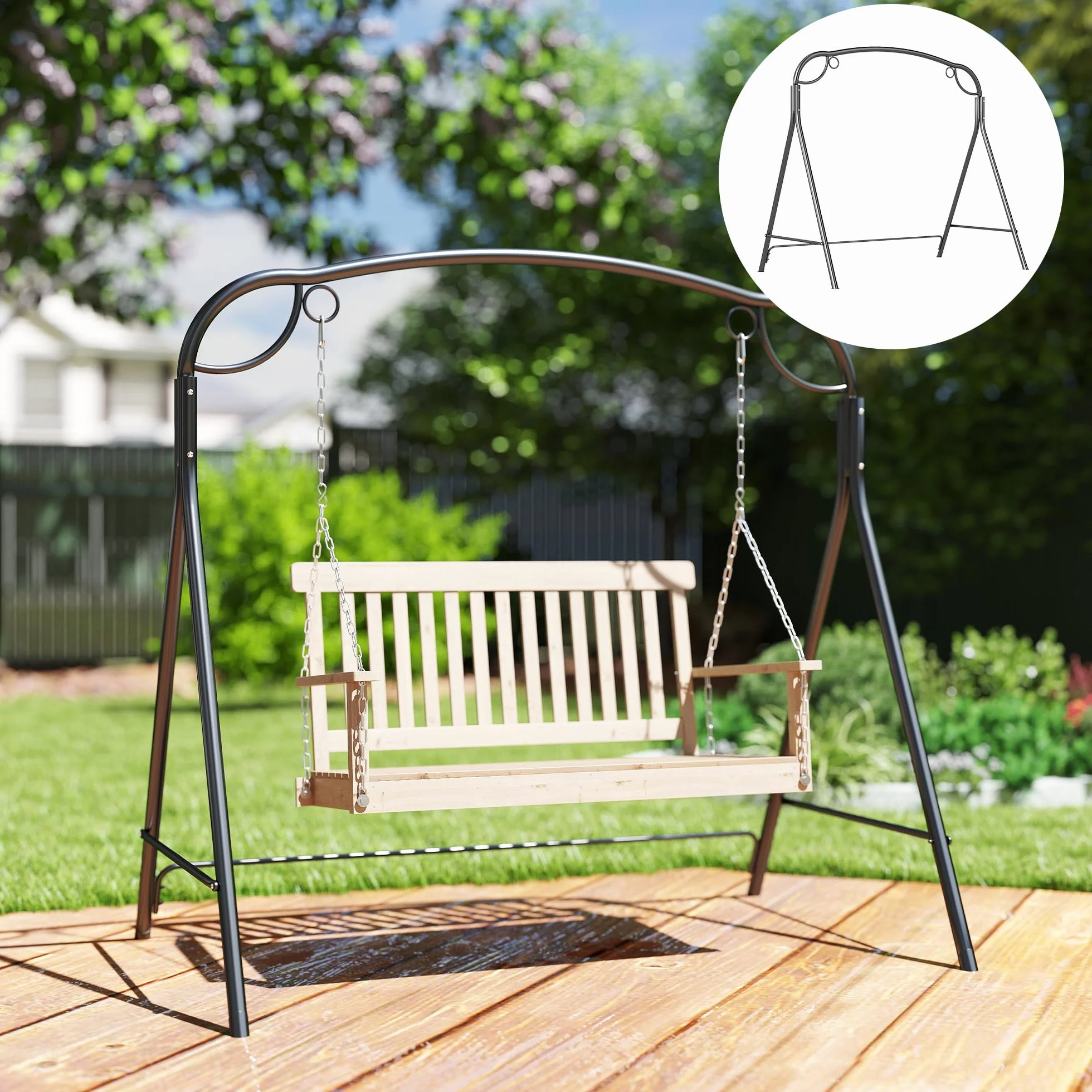 Outsunny Support de balançoire en métal Structure de balançoire robuste avec pieds en forme de A Charge 220 kg pour jardin, parc, patio, véranda, 172 x 126 x 170 cm, bronze