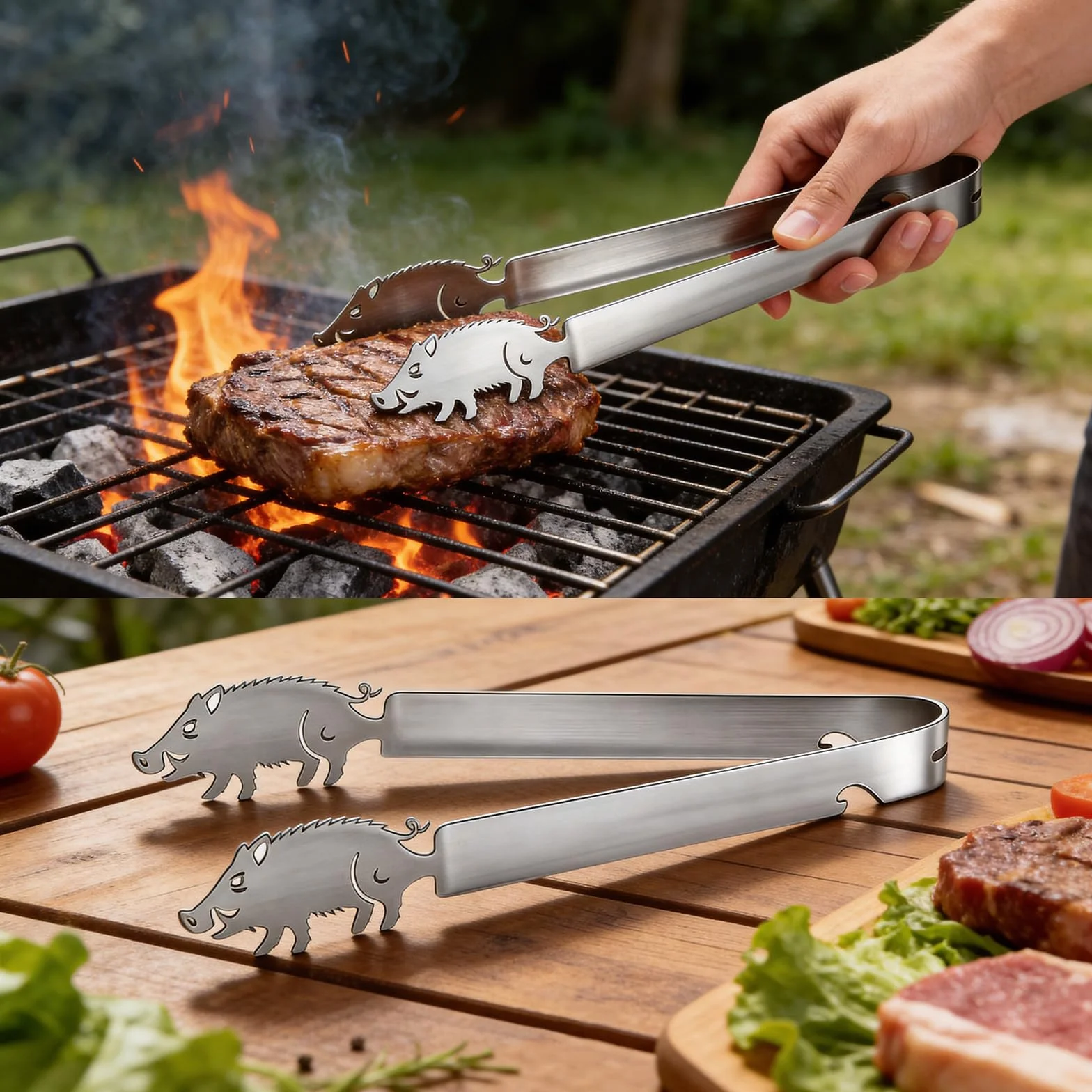 Pince à Barbecue en Acier Inoxydable avec Motif Cochon, Pince à Saucisses Personnalisée de 30 cm, Pince de Cuisine pour Grillades,Résistant à la Rouille