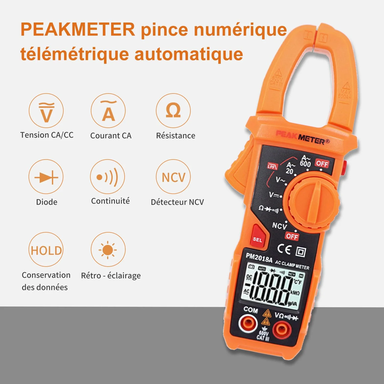 Pince numérique multimètre ampère testeur de tension 600 A AC/DC résistance NCV LPF diode continuité rétroéclairage
