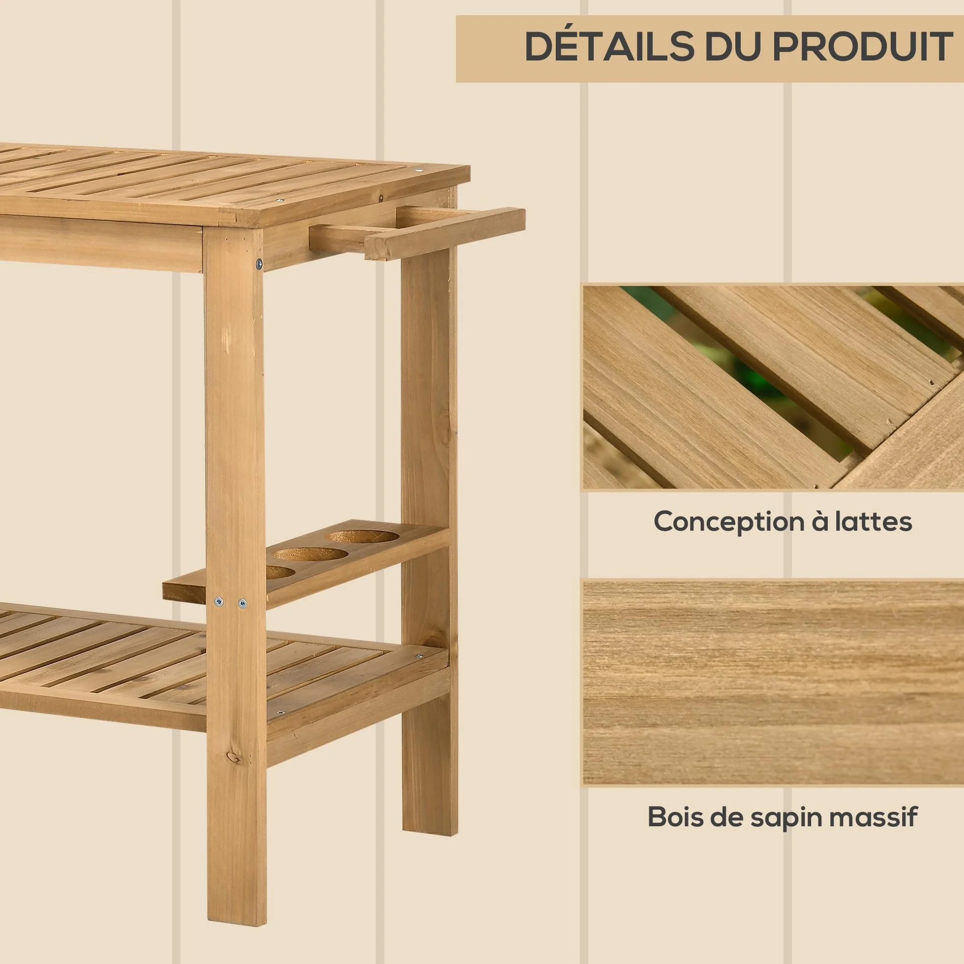 Outsunny Desserte de Jardin Chariot pour plancha Barbecue en Bois 95 x 47 x 74 cm