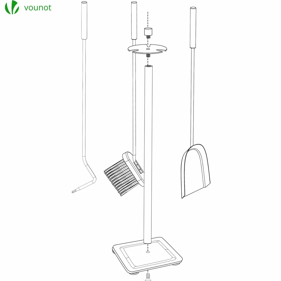 Ensembles d’Outils de Cheminée 4 Pièces en Métal Serviteur de Cheminée Balai Pelle Tisonnier Support Poêle à Bois Noir