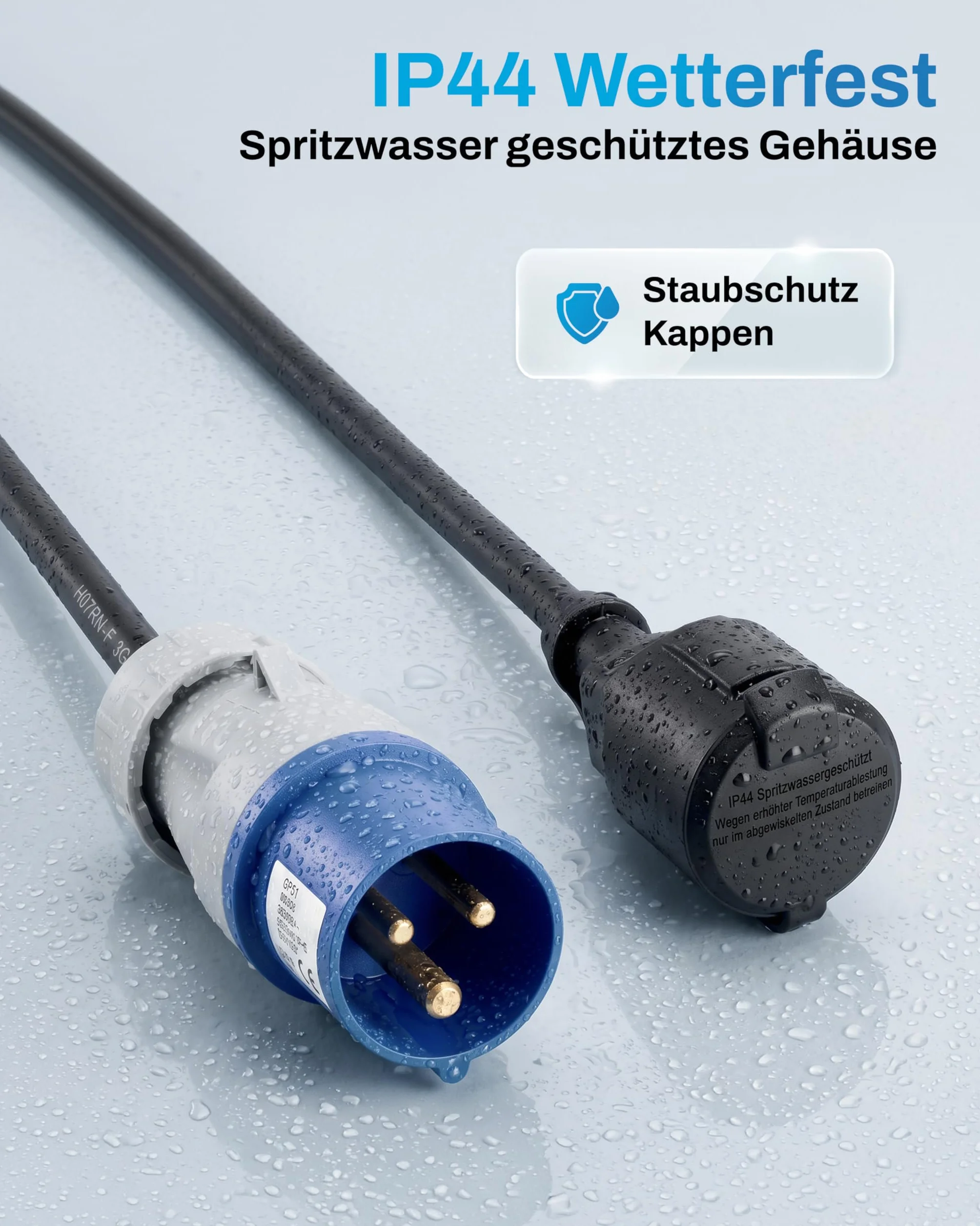 Adaptateur CEE mâle vers Prise Schuko Femelle 1,5m IP44 H07RN-F 3G2,5 230V 16A