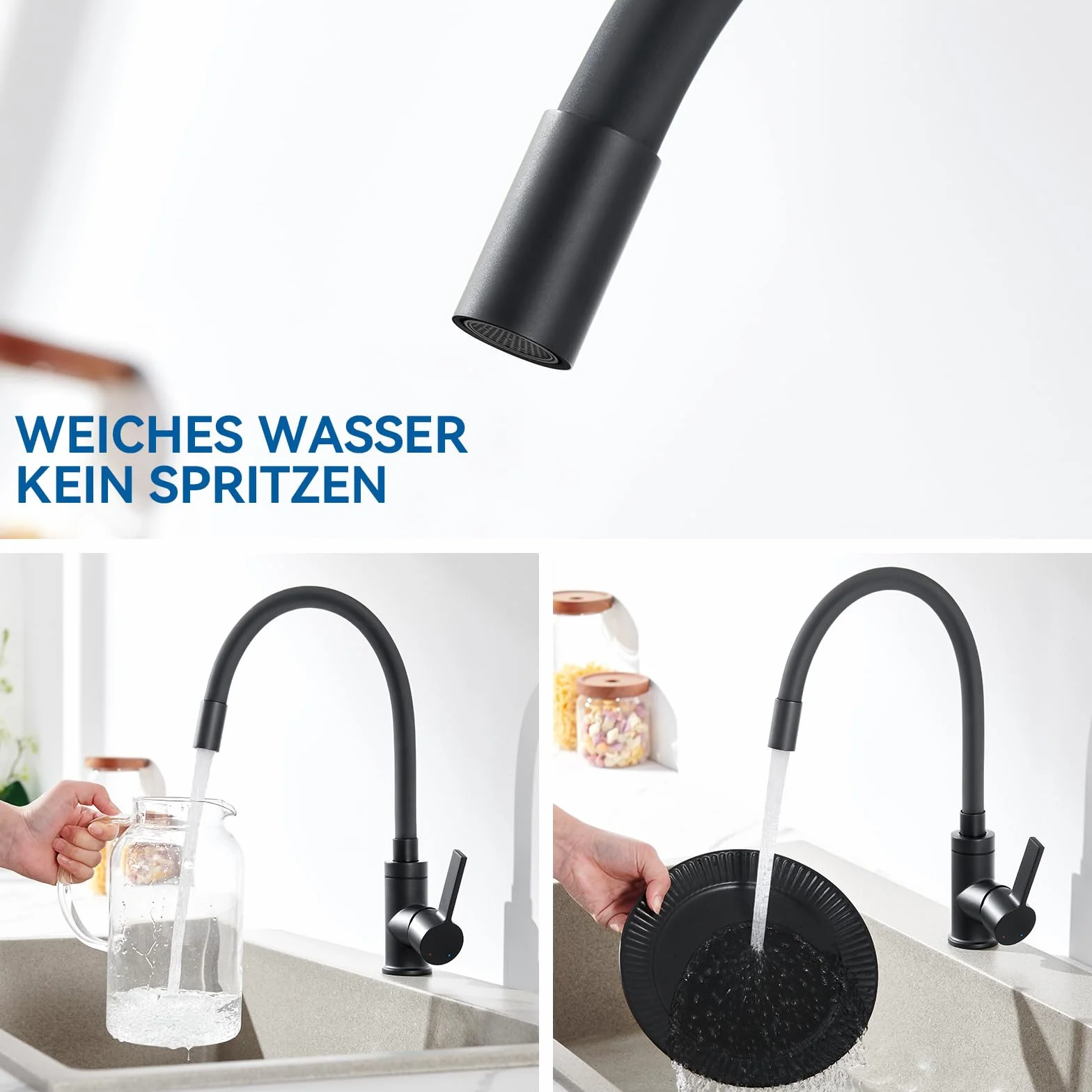 Mitigeur Cuisine Robinet d'Évier Flexible Noir Monocommande Eau Chaude Froide