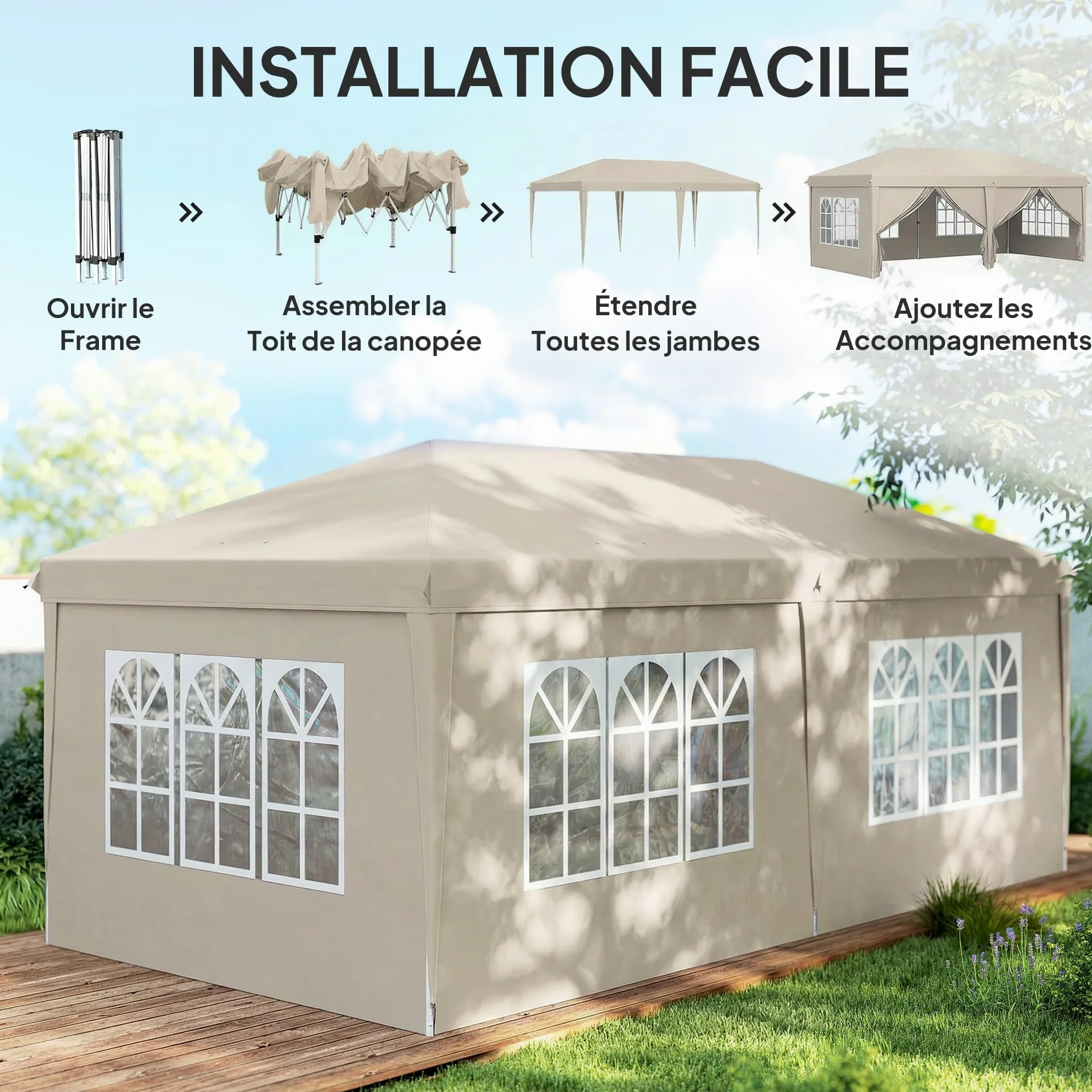Outsunny Tonnelle de Jardin 3x6m Barnum Pliant avec Côtés Amovibles - Tente de Réception Structure en Acier Renforcée - Abri de Jardin Pop-up pour Mariage, Fête et Marché, Sac de Transport, Beige