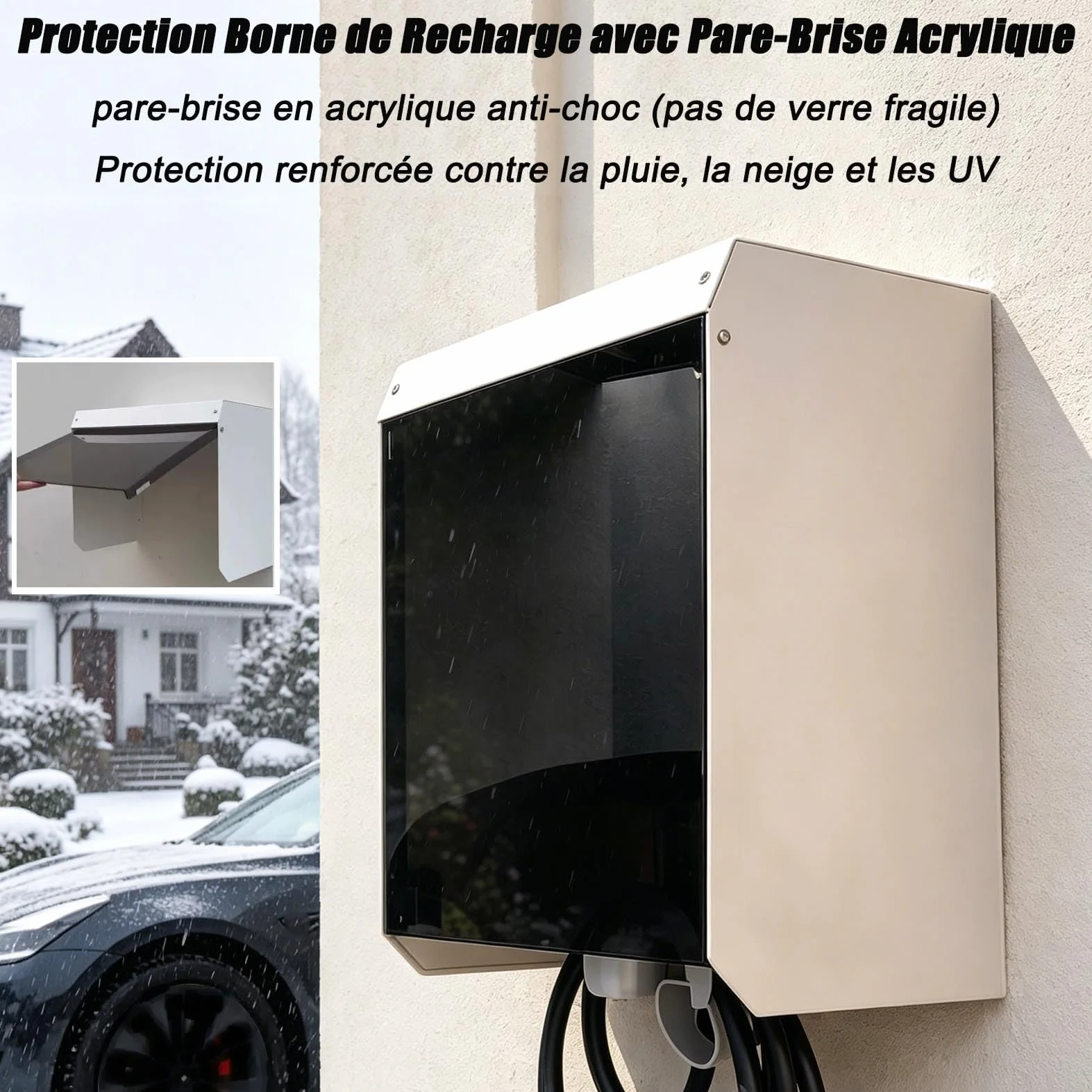 Générique Boîtier Étanche pour Borne de Recharge EV Murale, Cache Chargeur Extérieur avec Couvercle Magnétique, Protection Anti-Pluie Anti-UV