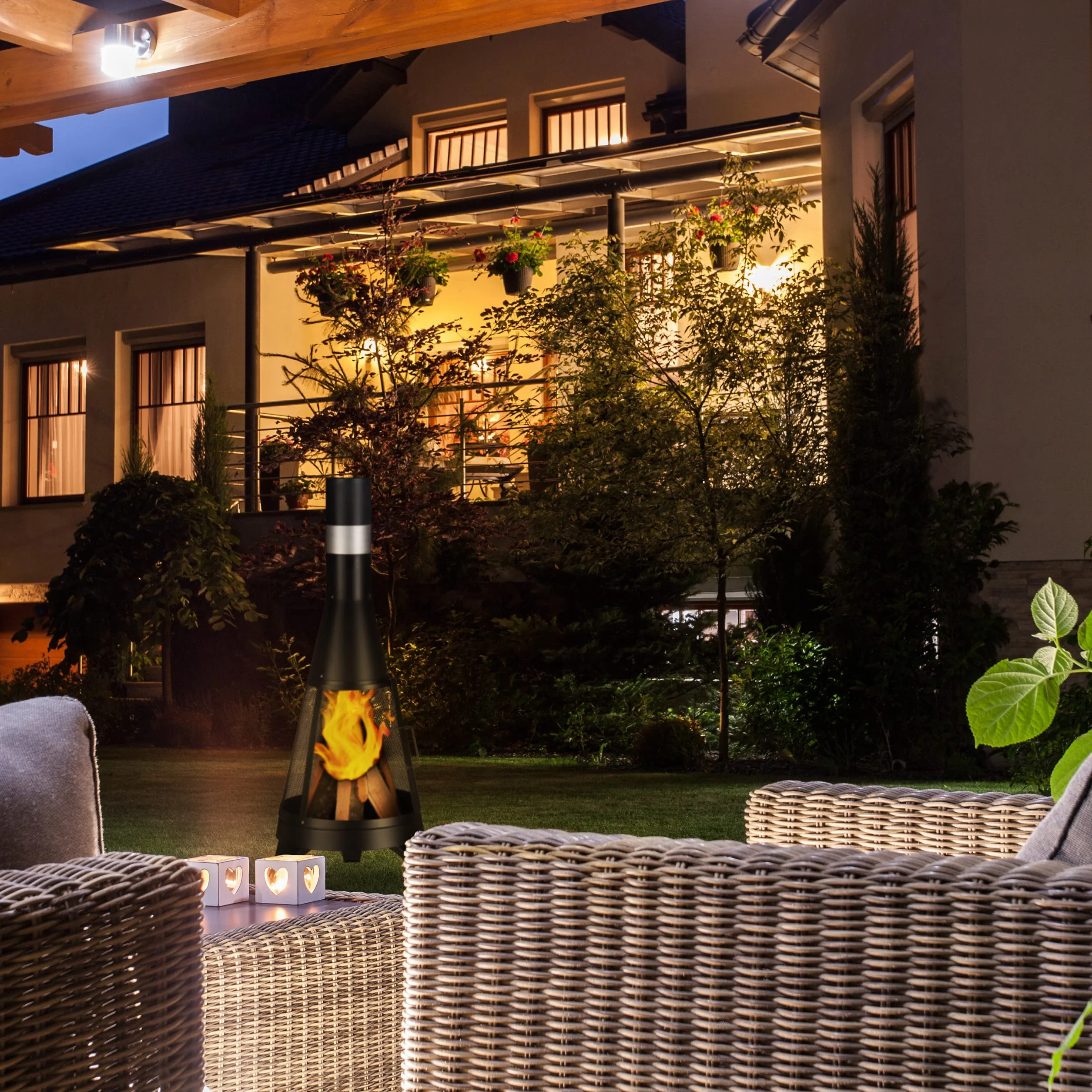 Relaxdays Cheminée de terrasse Pare-étincelle Grille tisonnier 120 x 47 cm Braséro Jardin Noir