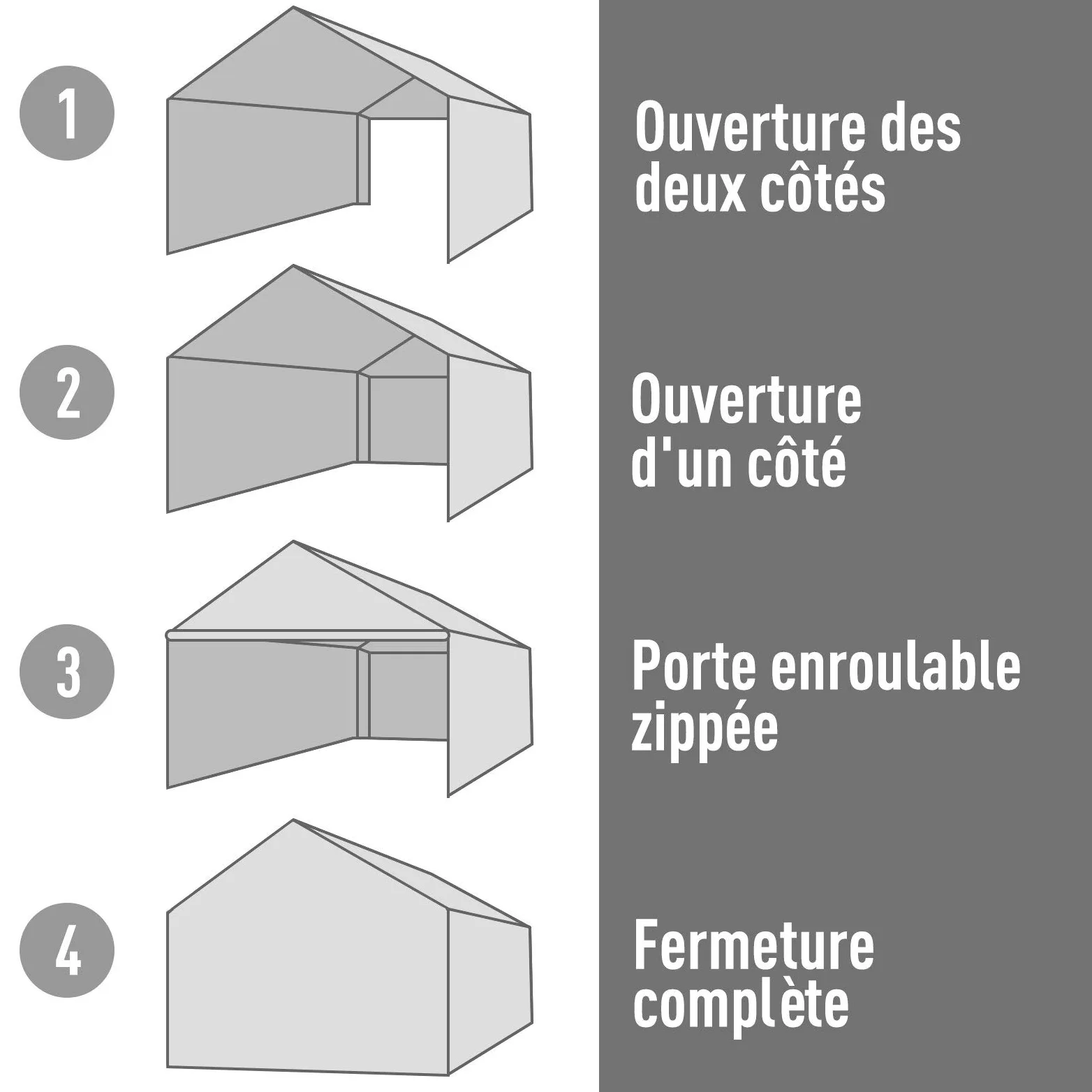 Outsunny Tente Garage carport dim. 6L x 3,6l x 2,75H m Acier galvanisé Robuste PE Haute densité 195 g/m² imperméable Anti-UV Blanc Gris