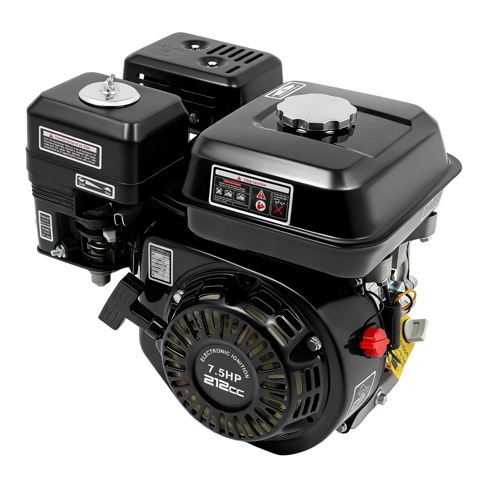 Moteur à Essence 4 Temps 7,5 CV, Moteur Thermique 212cc OHV Monocylindre avec Arbre de 20 mm de Diamètre et Alarme d'Huile - Moteur Industriel 3600 tr/min