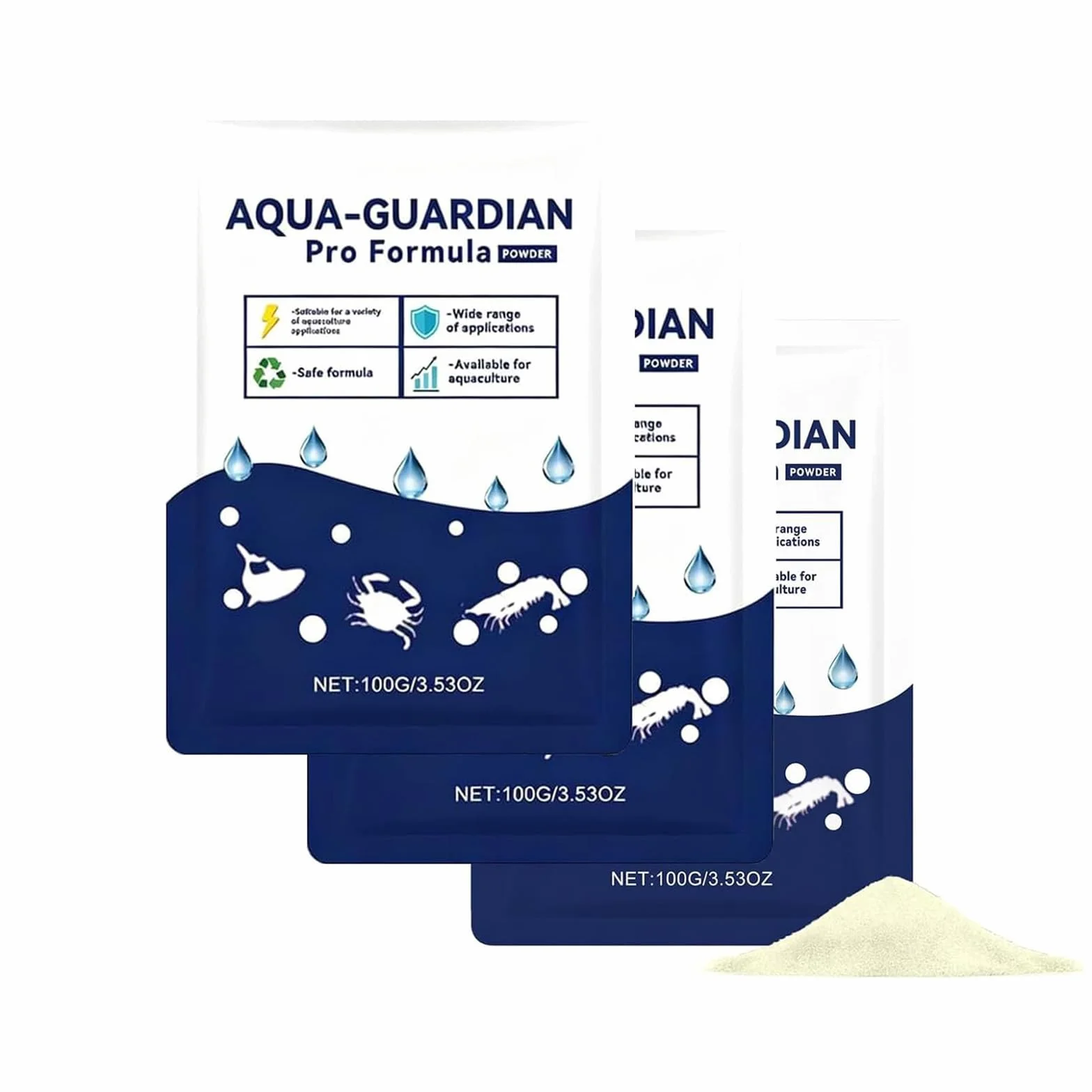 Aqua Guardian Pro Formula pour Bassin, Poudre de Soin Aquatique pour Poissons, Soutien Facile à Mélanger pour l'eau (Poissons, Crevettes & Crabes), Clarté Durable, 100 g (3PCS)