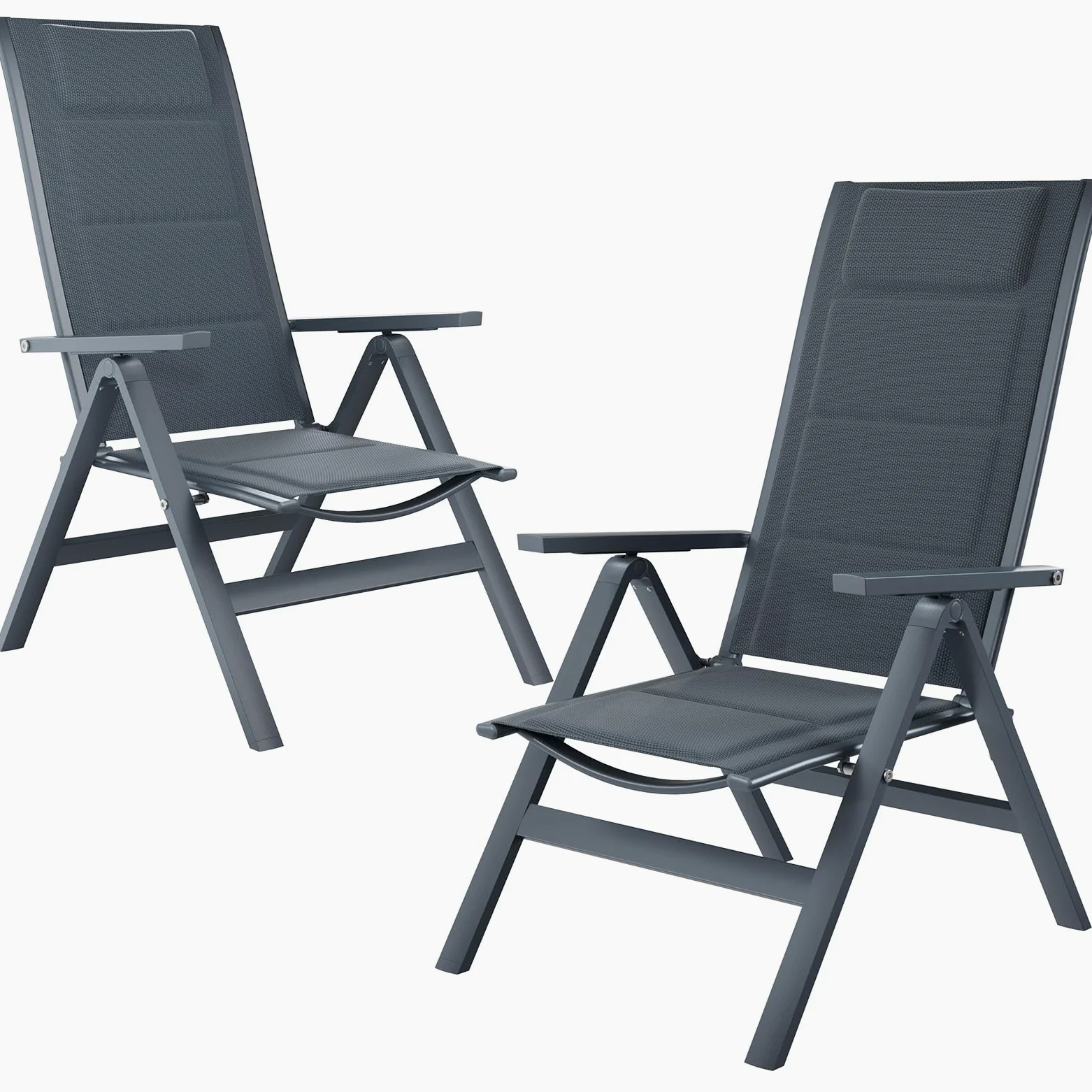 JUMMICO Fauteuil de Jardin Extérieur en Aluminium｜7 Positions Réglables, Dossier Haut｜Design Pliant et Portable｜Idéal pour Balcon, Jardin, Terrasse et Espaces Extérieurs｜Lot de 2