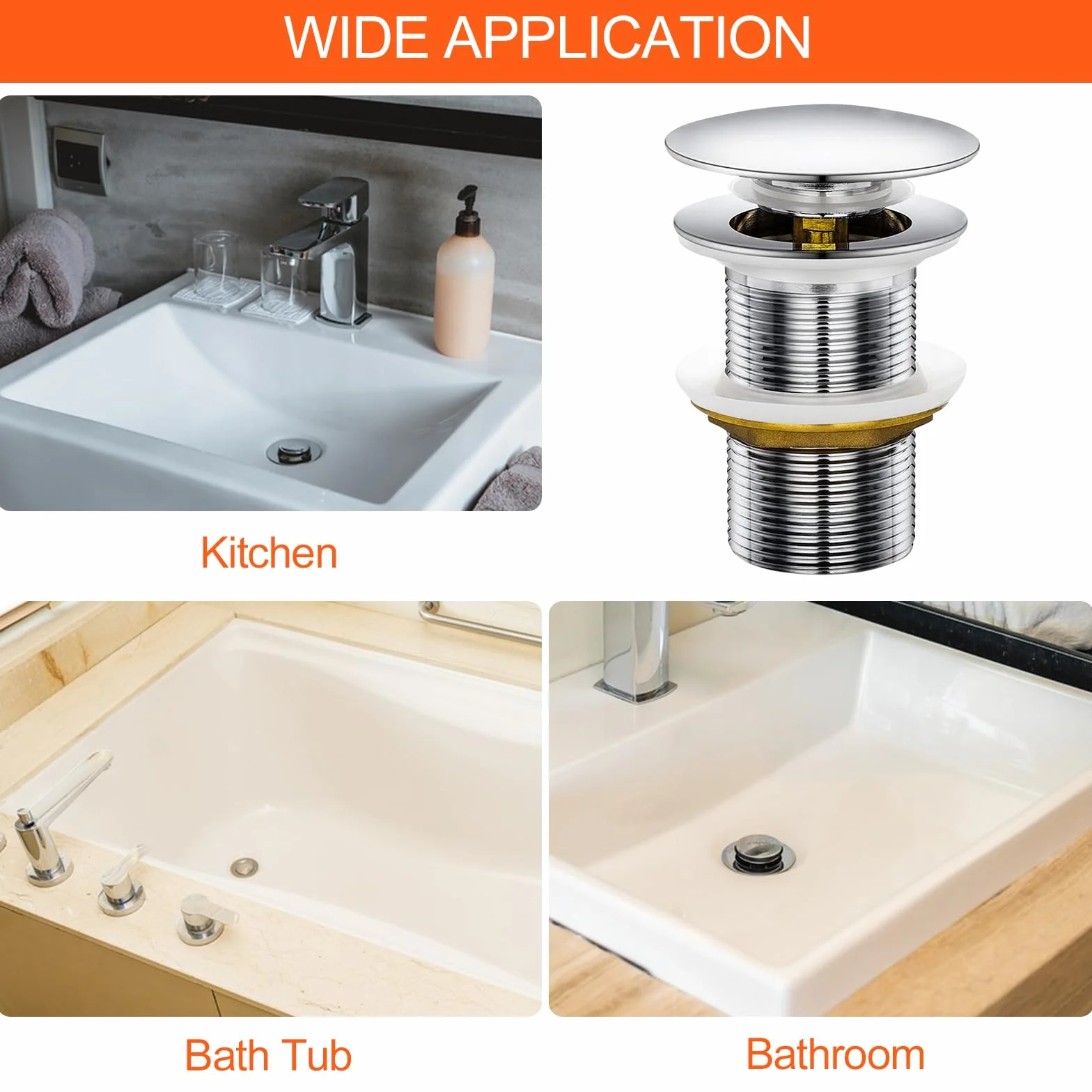 Bonde de Lavabo Acier Inoxydable Pop-up Clic Clac sans Trop-Plein Argent