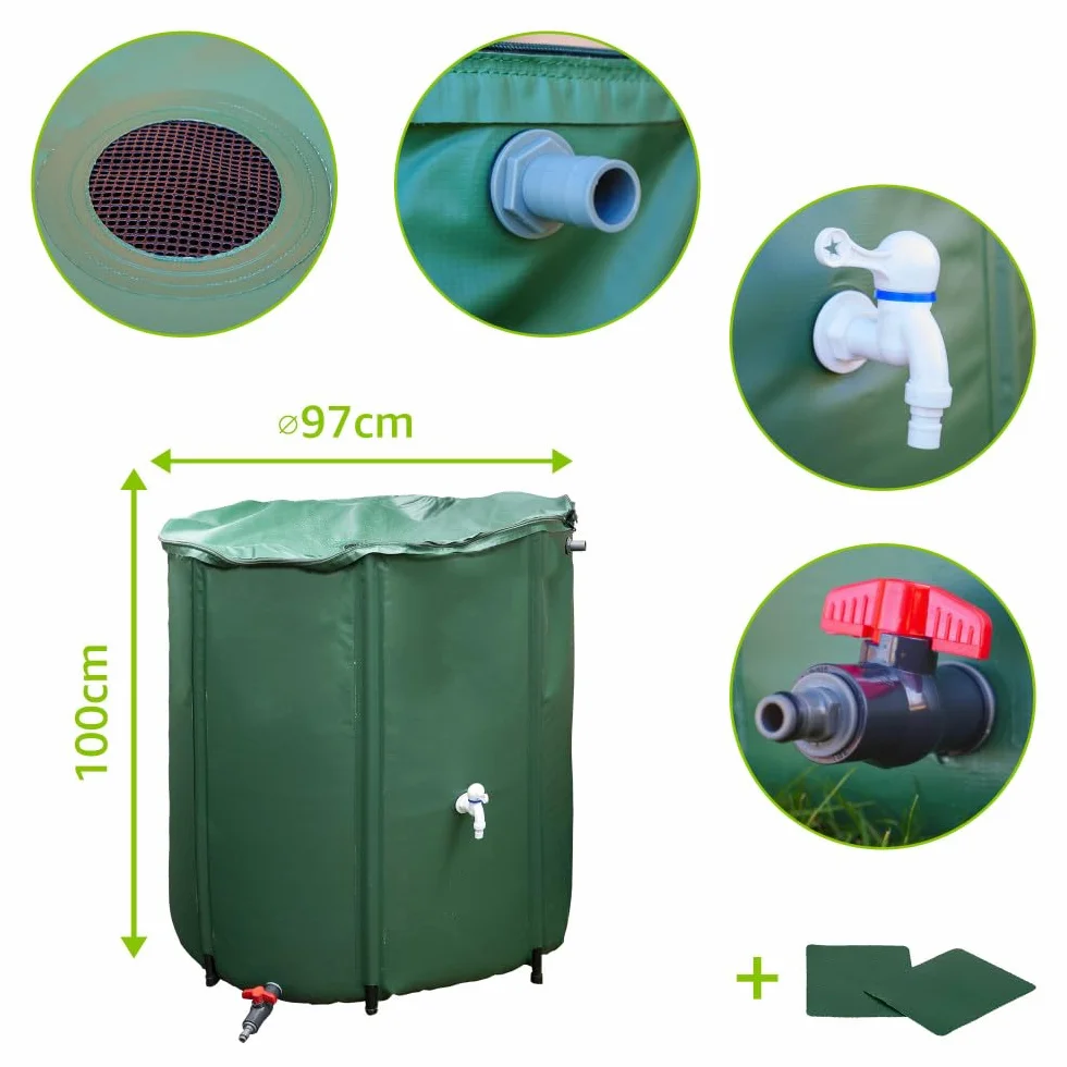 Oxeo Réservoir récupérateur eaux de pluie 800 litres cuve souple PVC armé pliable avec robinet et soupape de décharge filtre