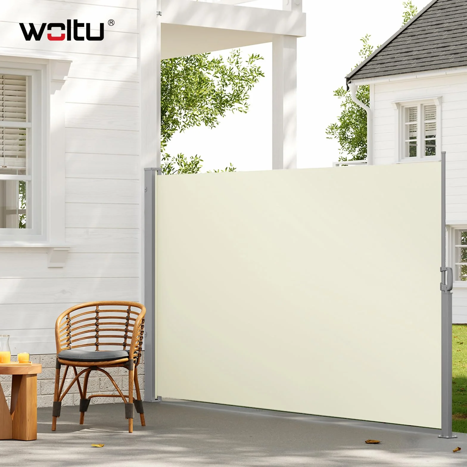 WOLTU Paravent Extérieur, Store Latéral Rétractable, 160x350 cm, Brise Vue, Protection Solaire & Protection Contre Le Vent, pour Jardin, Balcon, Terrasse, Patio, Crème