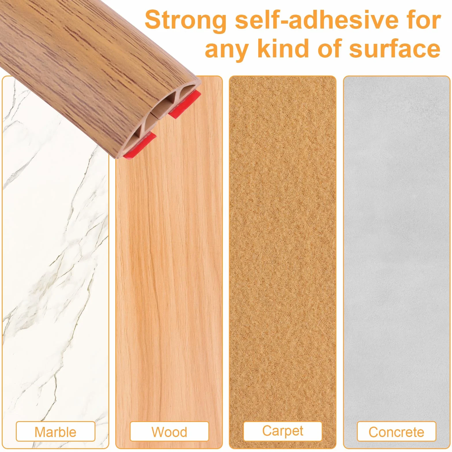 Passe-câbles Flexible pour Sol Autocollant, Protection de Câbles PVC, Grain de Bois