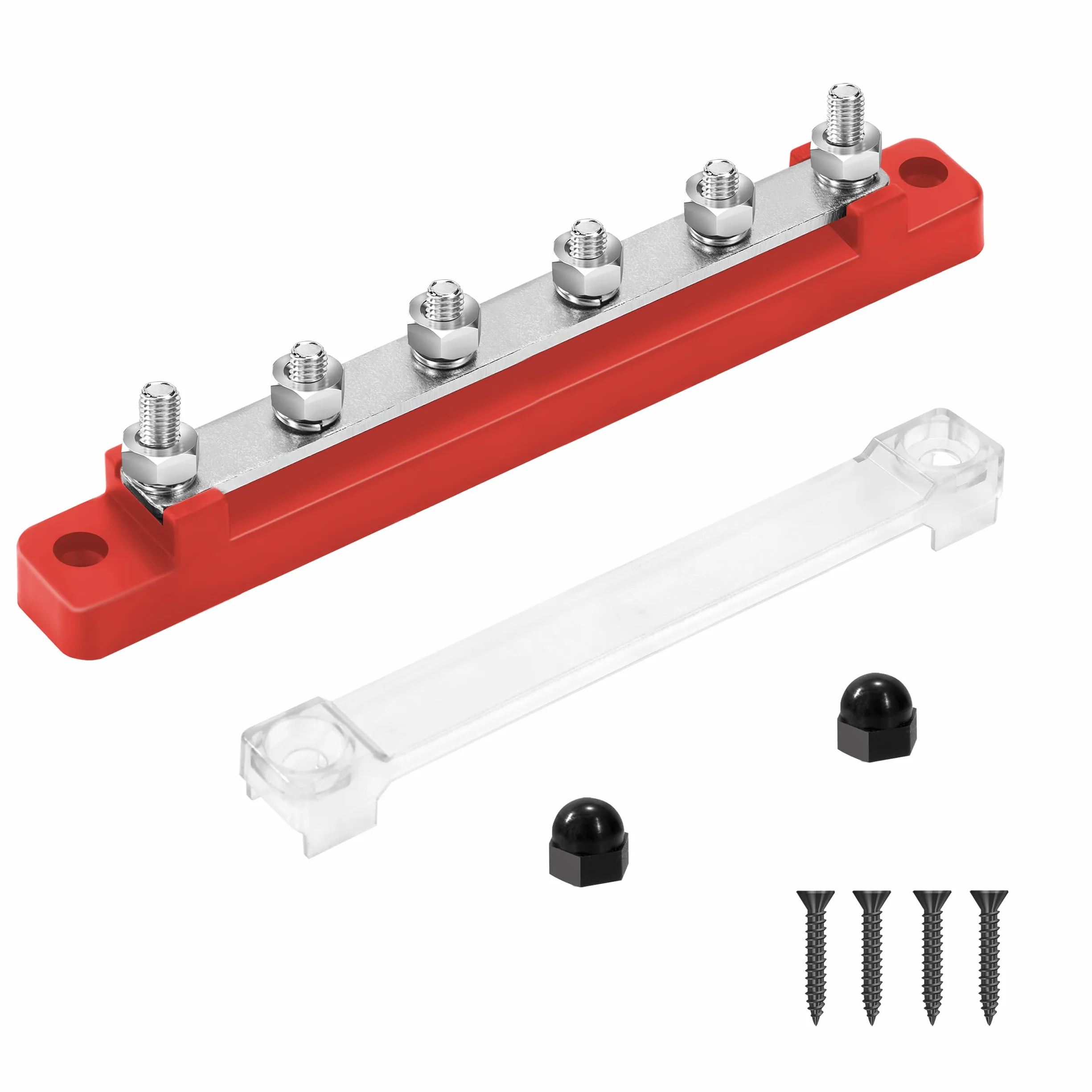 Bloc de Distribution Alimentation 12V-48V DC Barres de Distribution BusBar 150A 6 x M6 Boulons de Borne Rouge