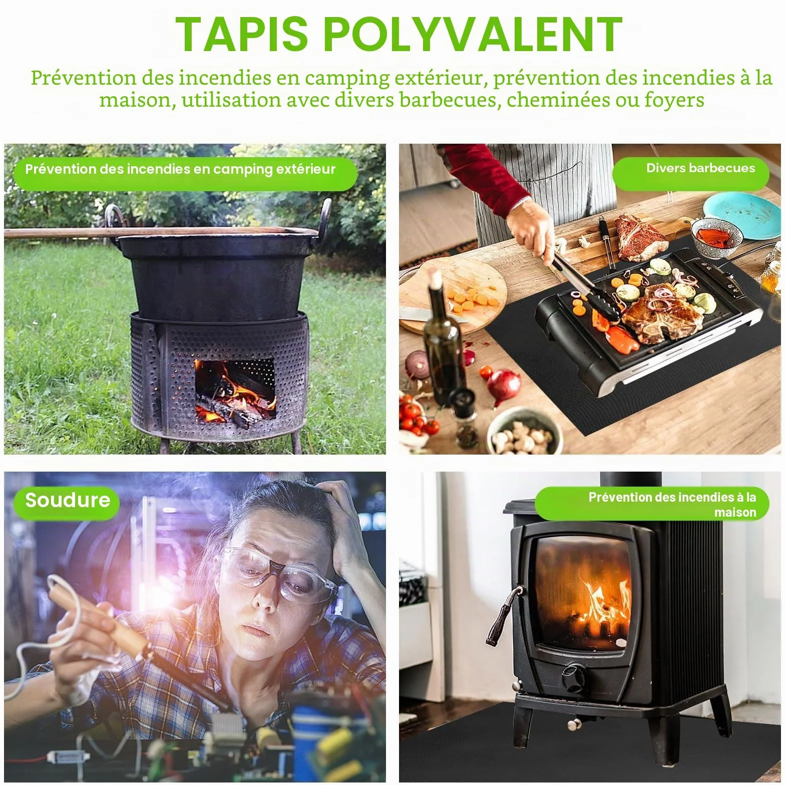 Tapis Ignifuge 120 x 100 cm pour Barbecue, Protection Thermique Réutilisable Sol