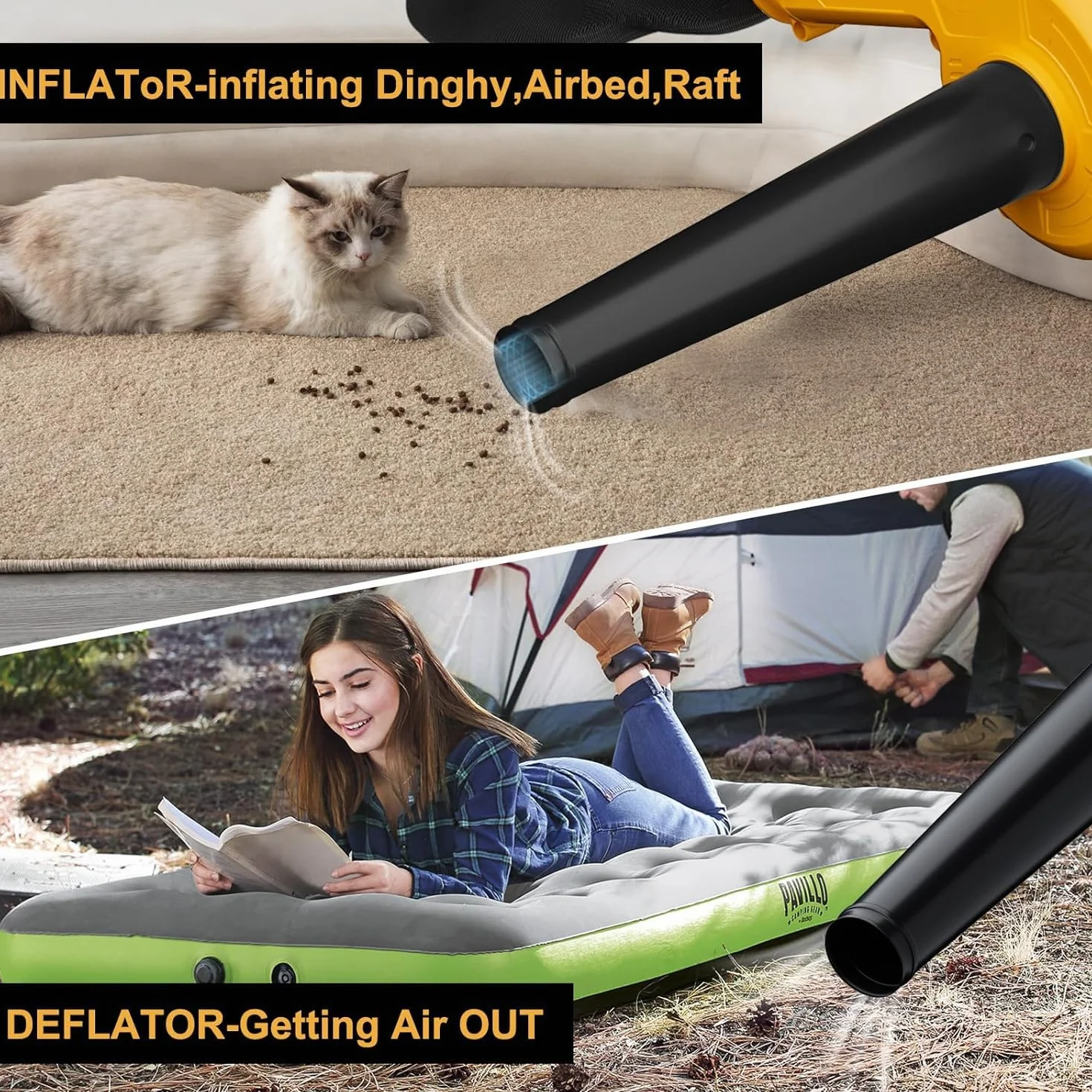 Souffleur de Feuilles sans Fil 21V 12000mAh, 2 en 1 Aspirateur Portable avec Buses et Tube