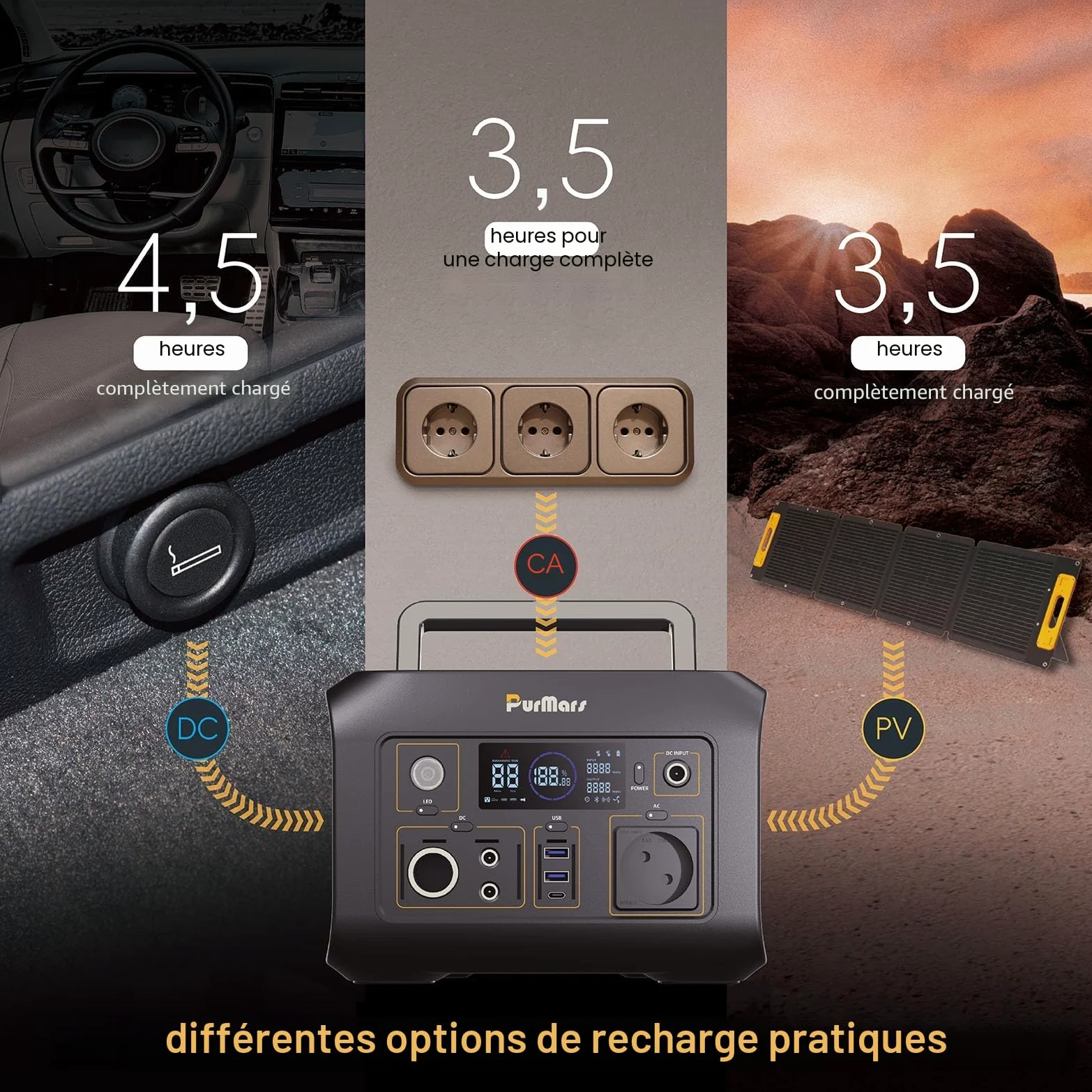 Power Station portable 300W (max. 500W), 288Wh, mémoire 230V AC USB-PD60W, lampe de poche LED, Lifepo4, générateur solaire extérieur, camping, alimentation d'urgence