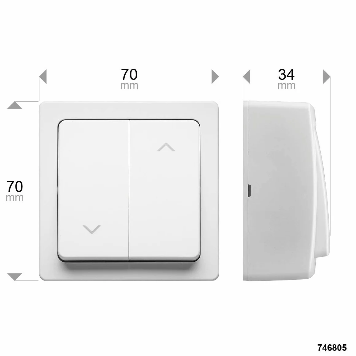 Interrupteur Volet Roulant Complet Mural Blanc 70x70x33,5 mm DEBFLEX