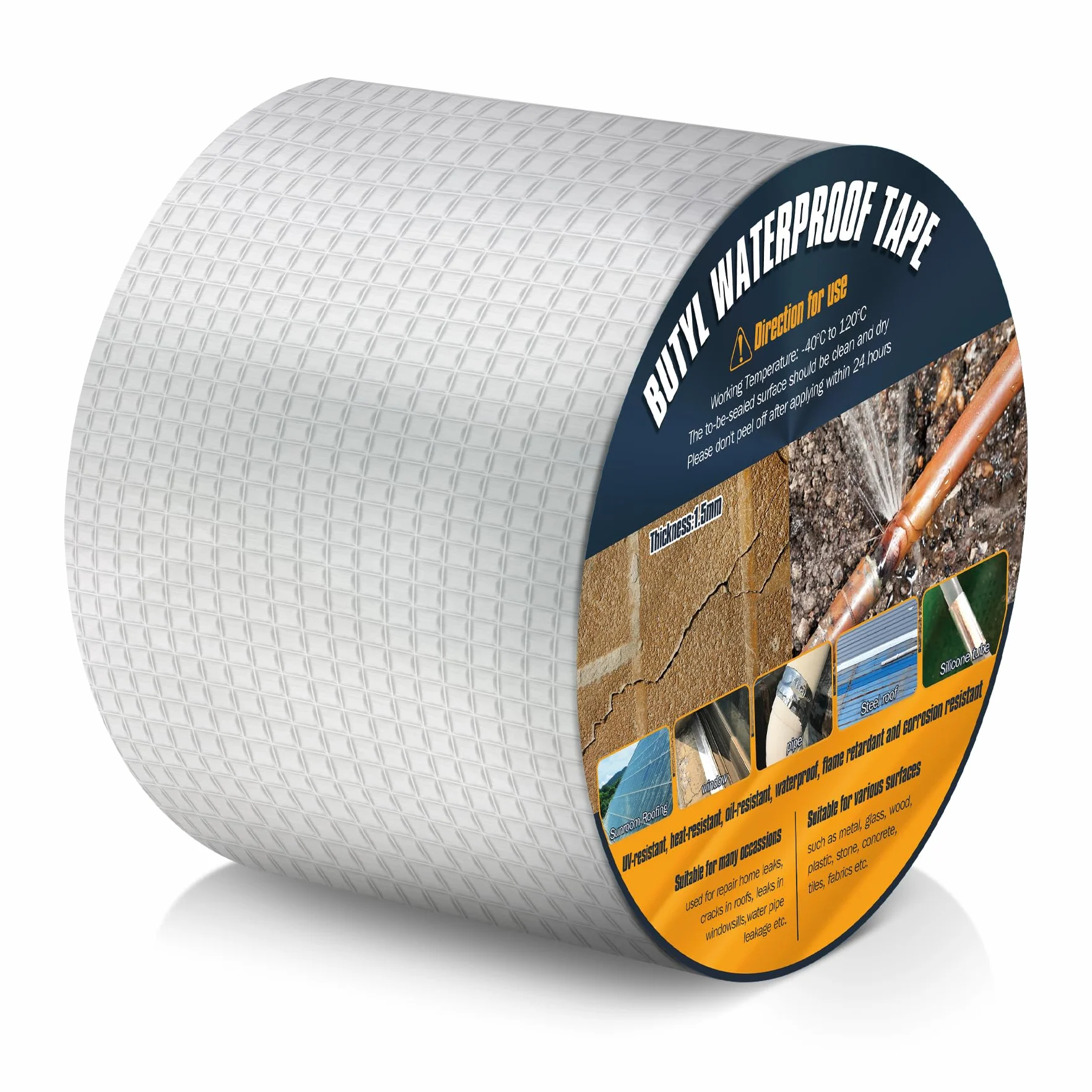 Ruban de Butyle 100mm x 5m Ruban Adhésif en Aluminium Bande Étanchéité Autocollante