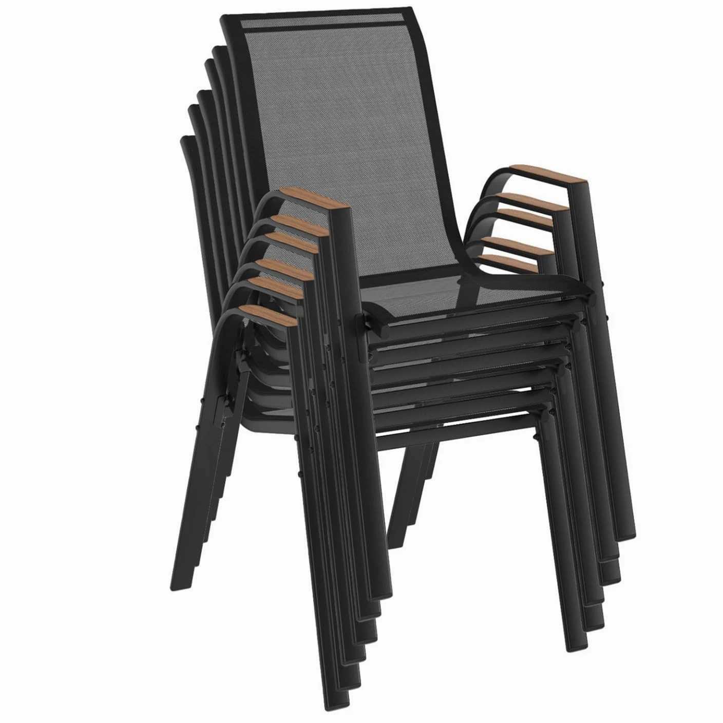 IDMarket - Lot de 6 chaises de Jardin NOUMEA métal et textilène empilables Noir et Bois