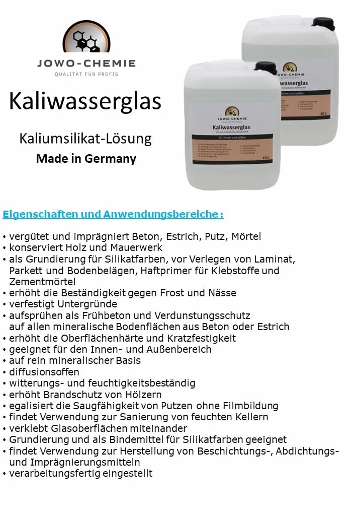 Solution de silicate de potassium 5 l - Verre à eau - Liant - Apprêt - Imperméabilisant