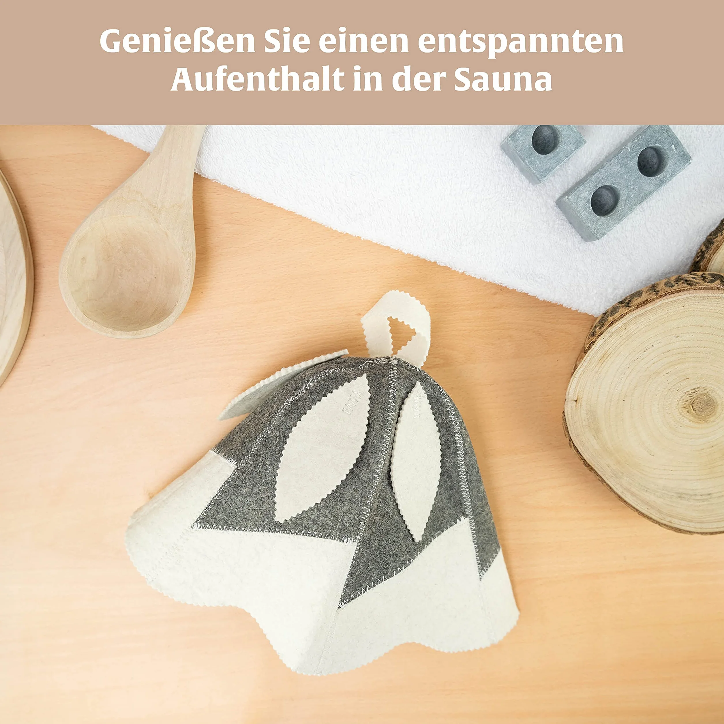 Chapeau de sauna en feutre 100% coton Motif grelots gris