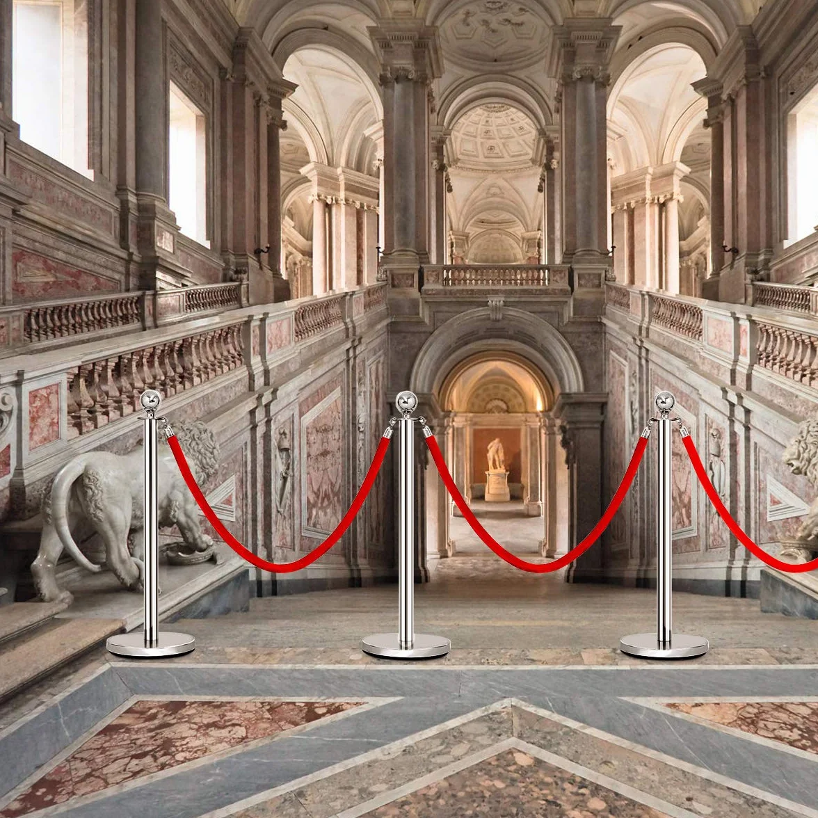 GOPLUS Poteaux de Guidage en Acier Inoxydable 32cm, Barrière de Passage avec Corde Rouge